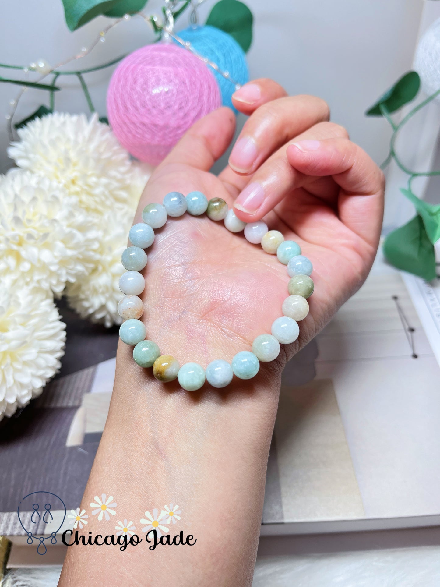 Candy Color Pink Orange Green Round Smooth Jadeite Jade Beaded Bracelet Authentic Grade A Natural Stretchable