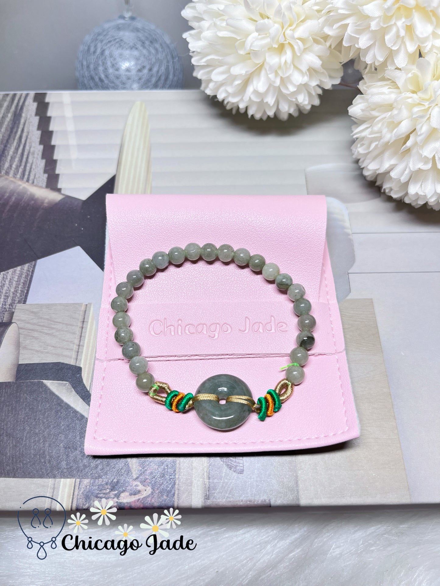 Fall Themed Donut Pingan Kou (Brings Safety) Beaded Bracelet Natural Authentic Jadeite Jade Feicui