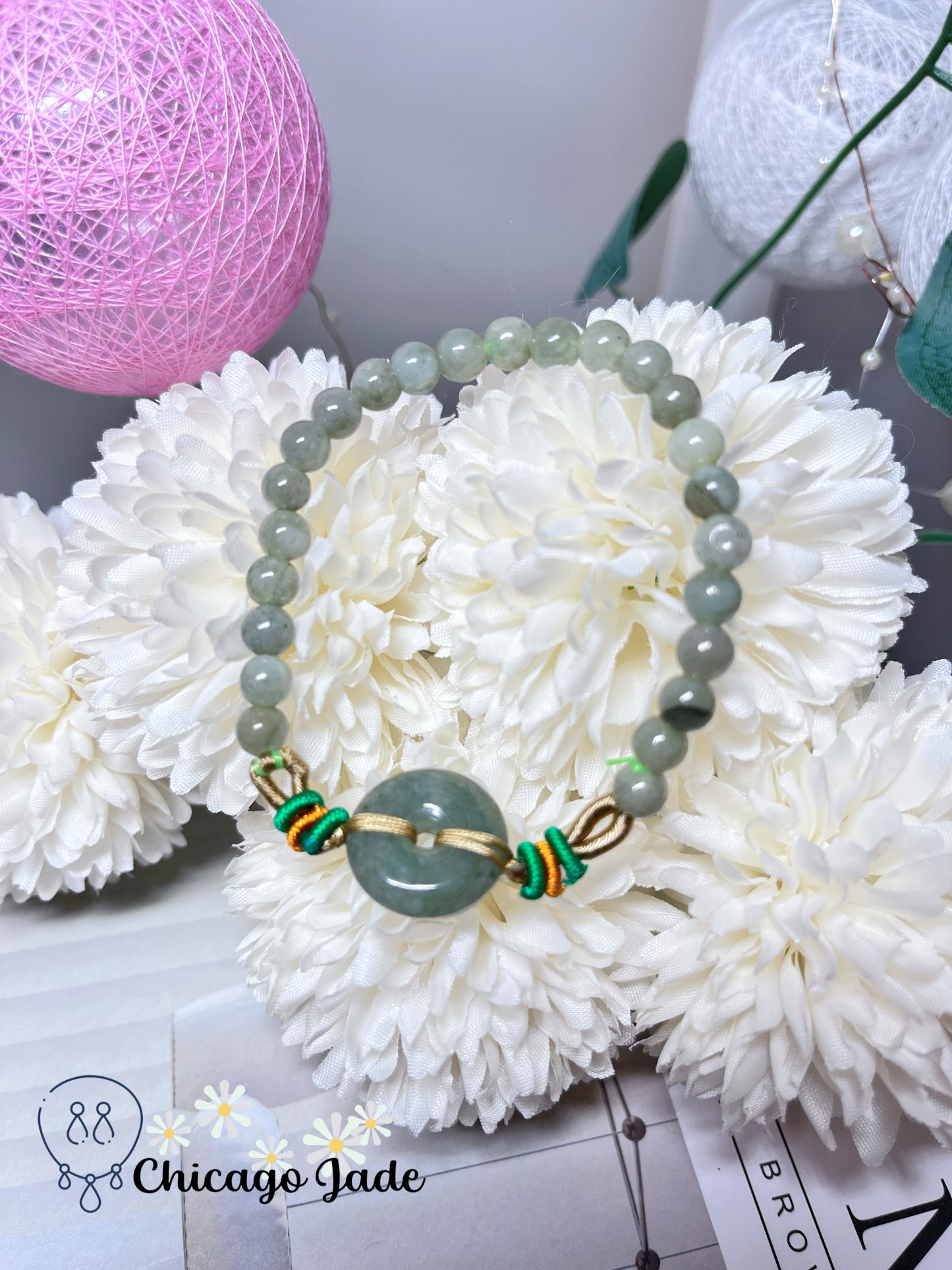 Fall Themed Donut Pingan Kou (Brings Safety) Beaded Bracelet Natural Authentic Jadeite Jade Feicui