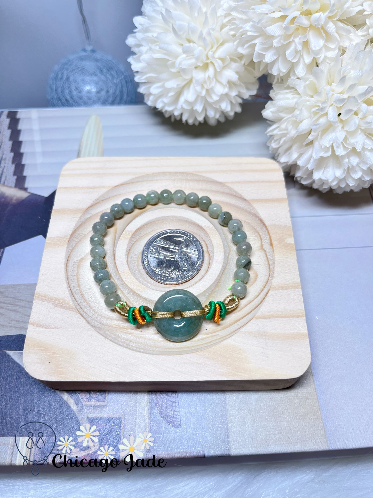 Fall Themed Donut Pingan Kou (Brings Safety) Beaded Bracelet Natural Authentic Jadeite Jade Feicui