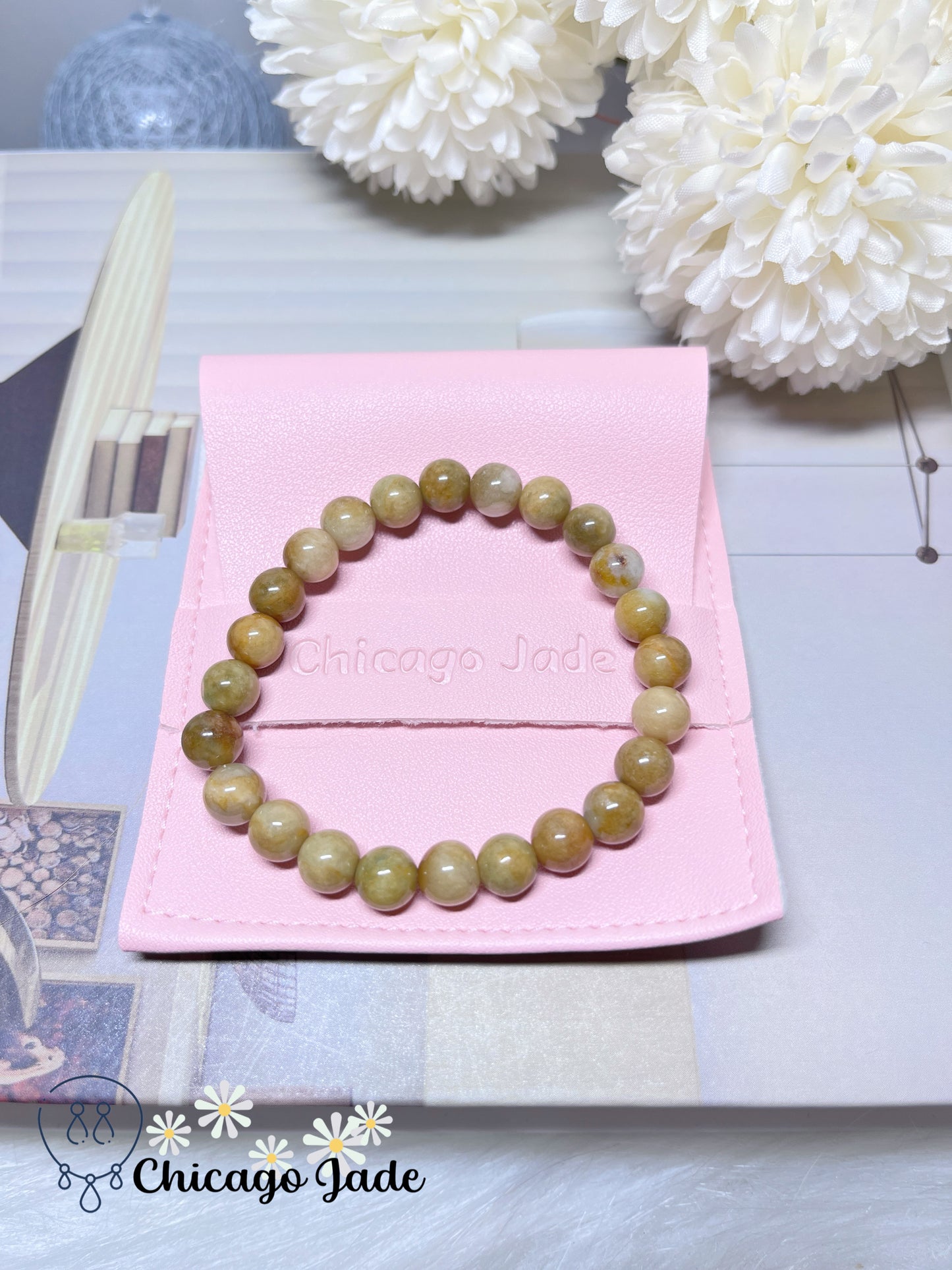 Sweet Lemon Yellow Round Jadeite Jade Feicui Beaded Bracelet Stretchable