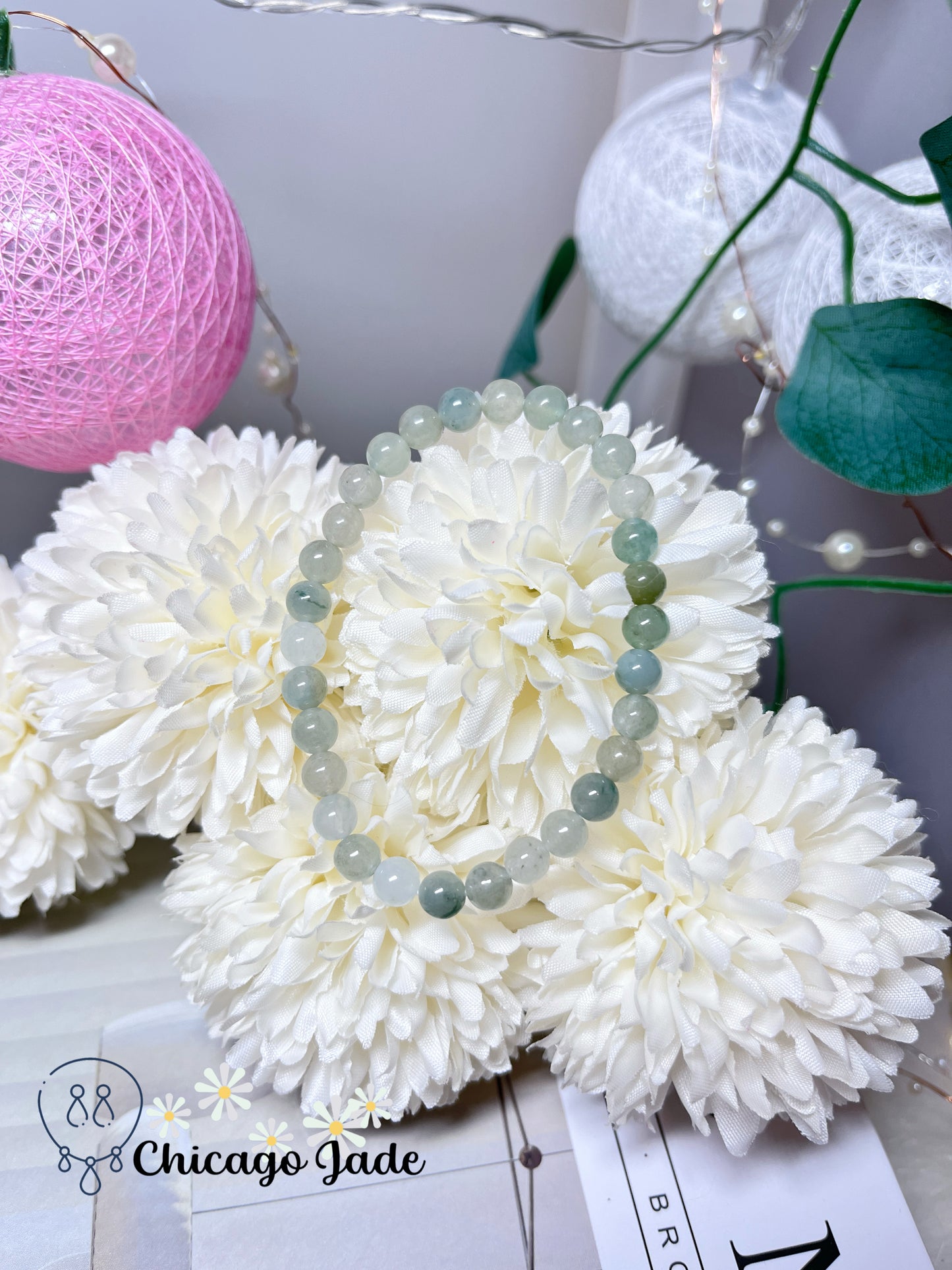 Icy Lavish Green Round Dainty Jadeite Jade Feicui Beaded Bracelet Stretchable