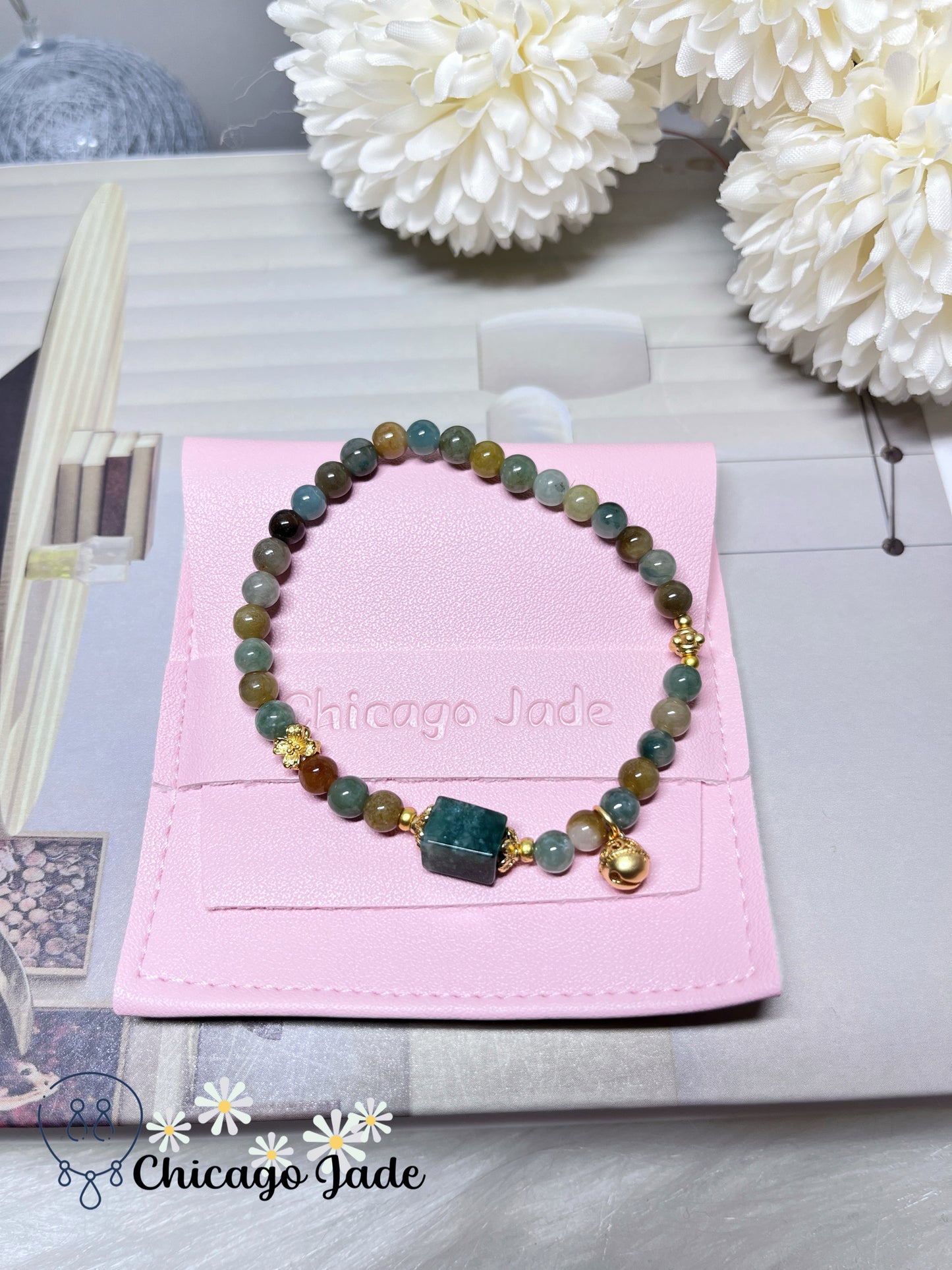 Multi-Color Oil Paining Style Natural Jadeite Jade Burma Feicui Beaded Bracelet Adjustable Handmade Gift Ready