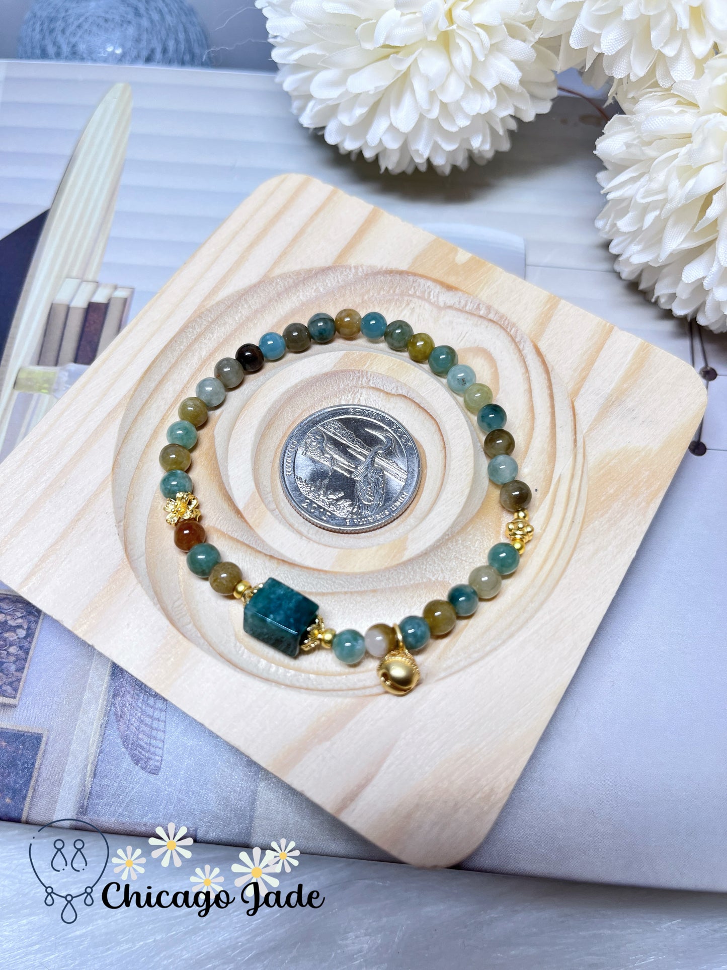 Multi-Color Oil Paining Style Natural Jadeite Jade Burma Feicui Beaded Bracelet Adjustable Handmade Gift Ready