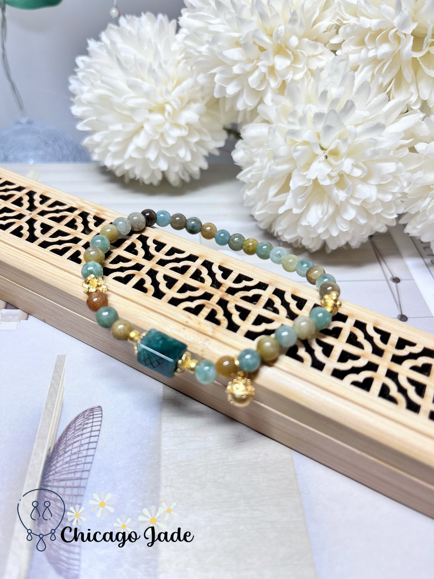 Multi-Color Oil Paining Style Natural Jadeite Jade Burma Feicui Beaded Bracelet Adjustable Handmade Gift Ready