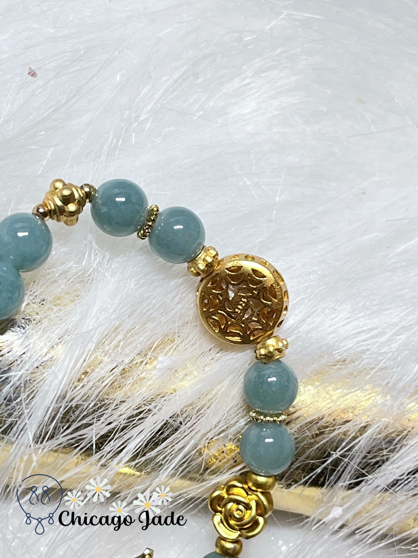 Sky Blue Full Colored Natural Grade A Jadeite Jade Feicui Beaded Bracelet Stretchable Handmade Gift