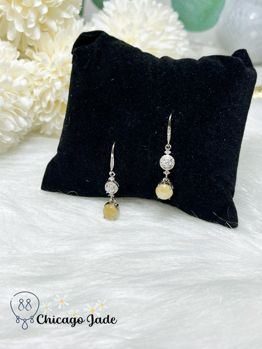 Icy Yellow Drop Earring with Natural Jadeite Jade Feicui Stone Sterling Silver