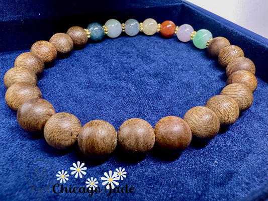 JW0006 Rainbow Jadeite Wood Beaded Bracelet - Chicago Jade