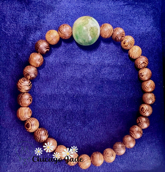 JW0002 Jadeite Wood Beads Braided Bracelet - Chicago Jade