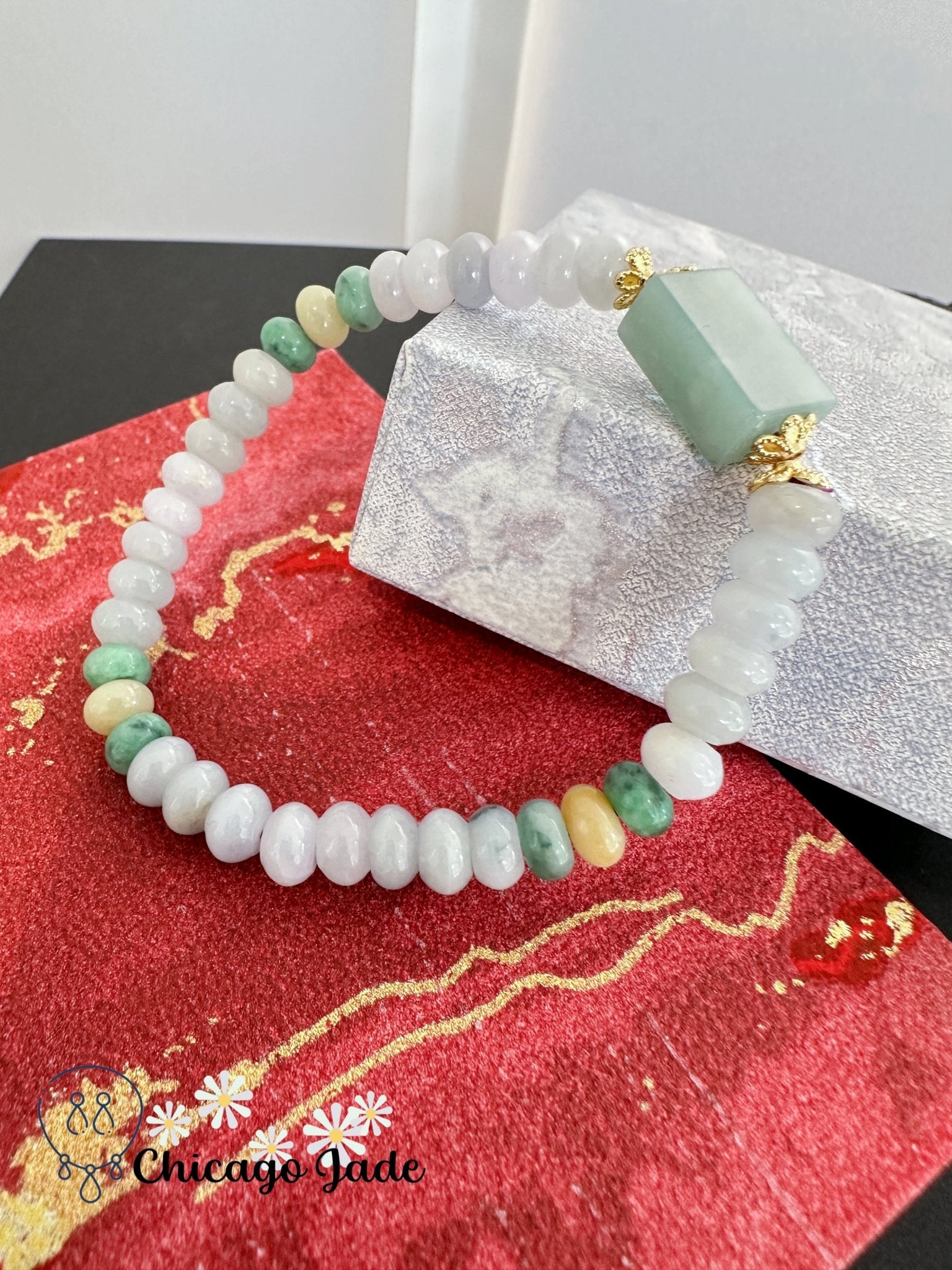 Donuts shaped beaded jadeite jade stone with large cubic center stone - Chicago Jadeanniversarybeadedbirthday giftChicago Jade