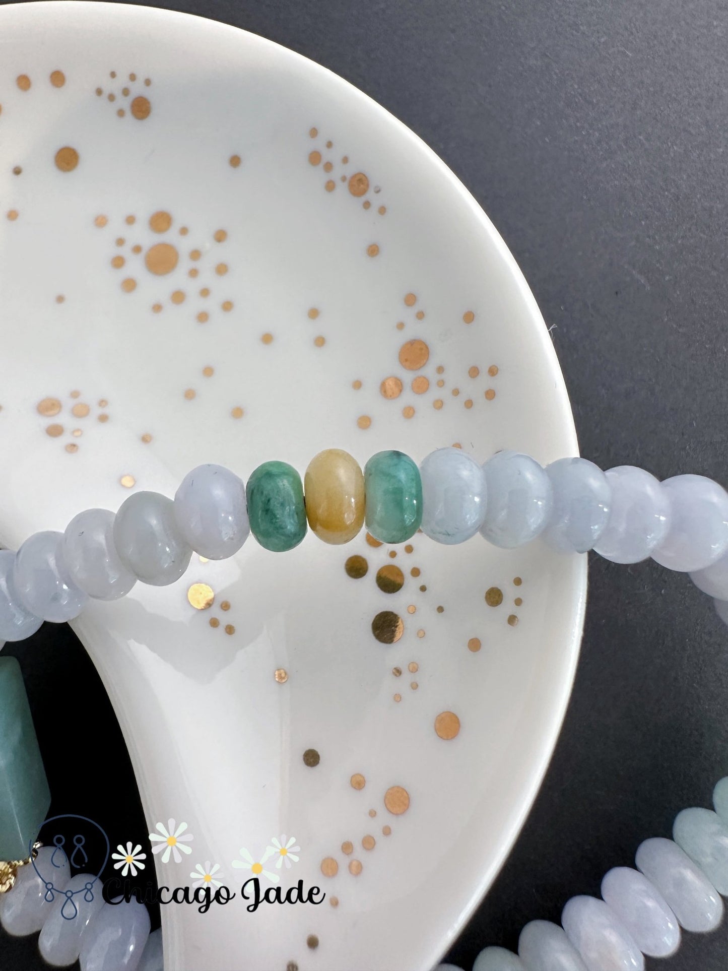 Donuts shaped beaded jadeite jade stone with large cubic center stone - Chicago Jadeanniversarybeadedbirthday giftChicago Jade