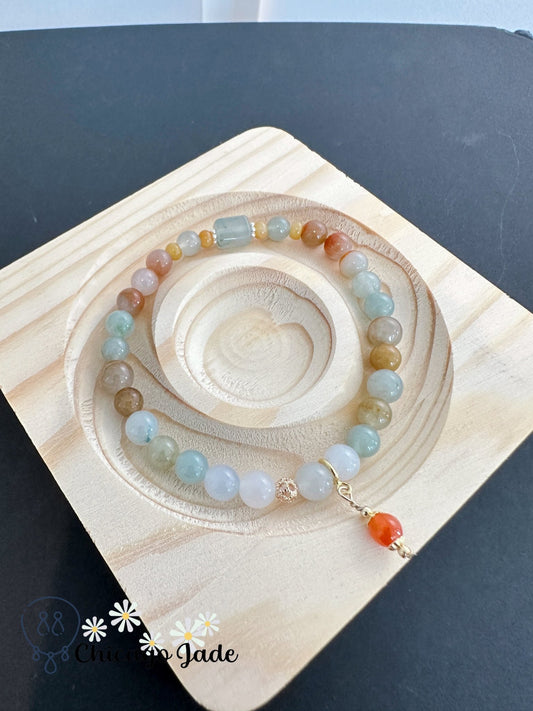 High quality translucent moonlight jadeite jade beads with highlights of orange - Chicago Jadeanniversarybeadedbirthday giftChicago Jade