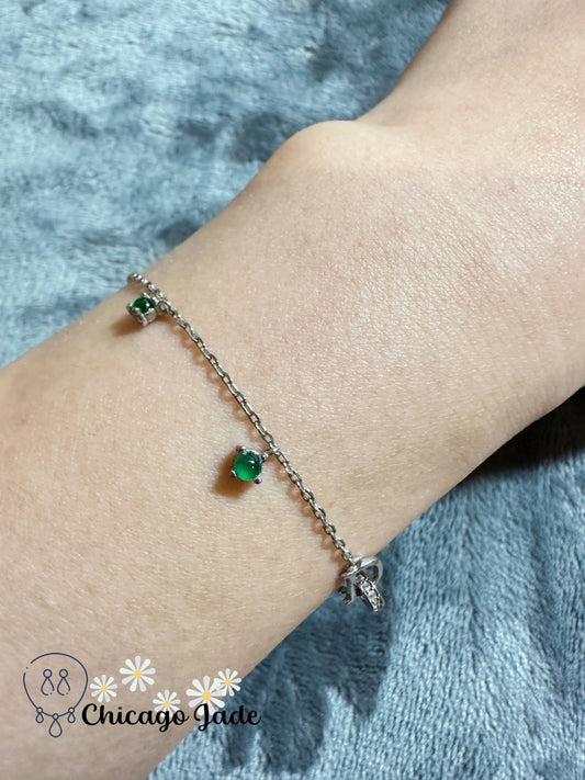 Meticulously polished bright green jadeite jade stone on 18K gold plated sterling s925 silver bracelet - Chicago Jadeanniversarybirthday giftbraceletChicago Jade