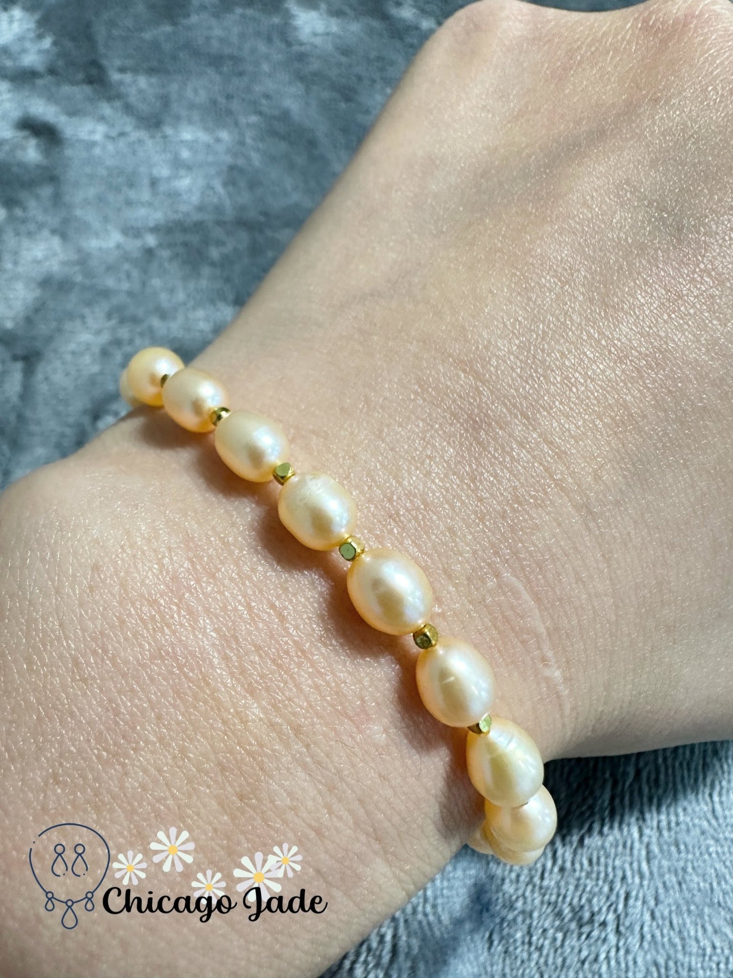 Pearl with cylinder jadeite jade stone bracelet - Chicago Jadeanniversarybeadedbirthday giftChicago Jade