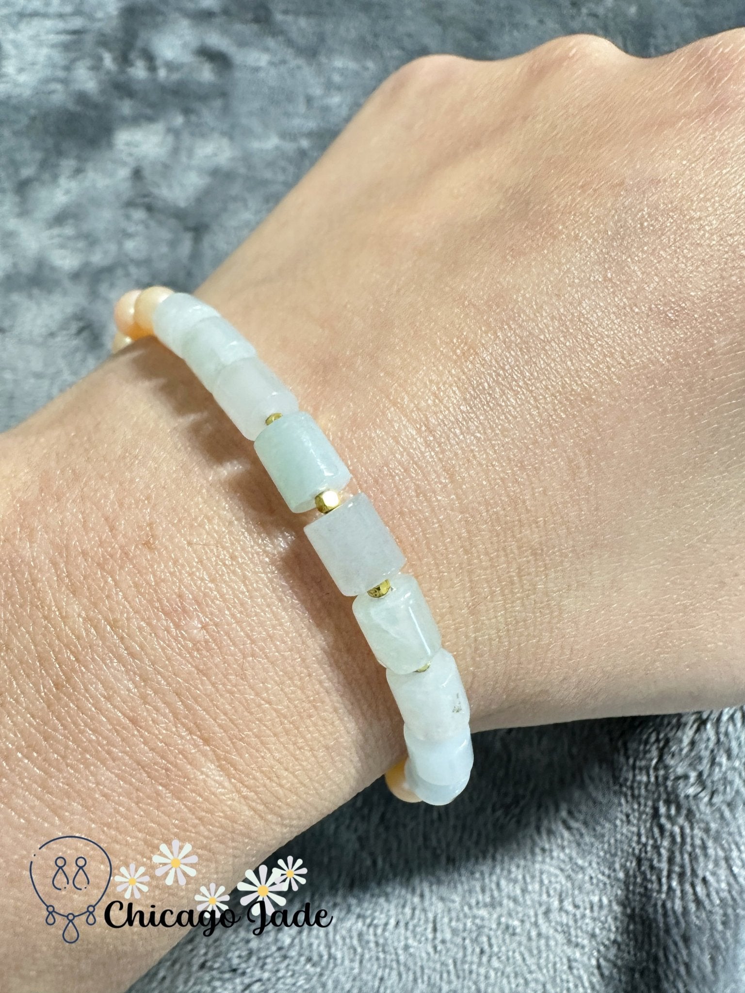 Pearl with cylinder jadeite jade stone bracelet - Chicago Jadeanniversarybeadedbirthday giftChicago Jade