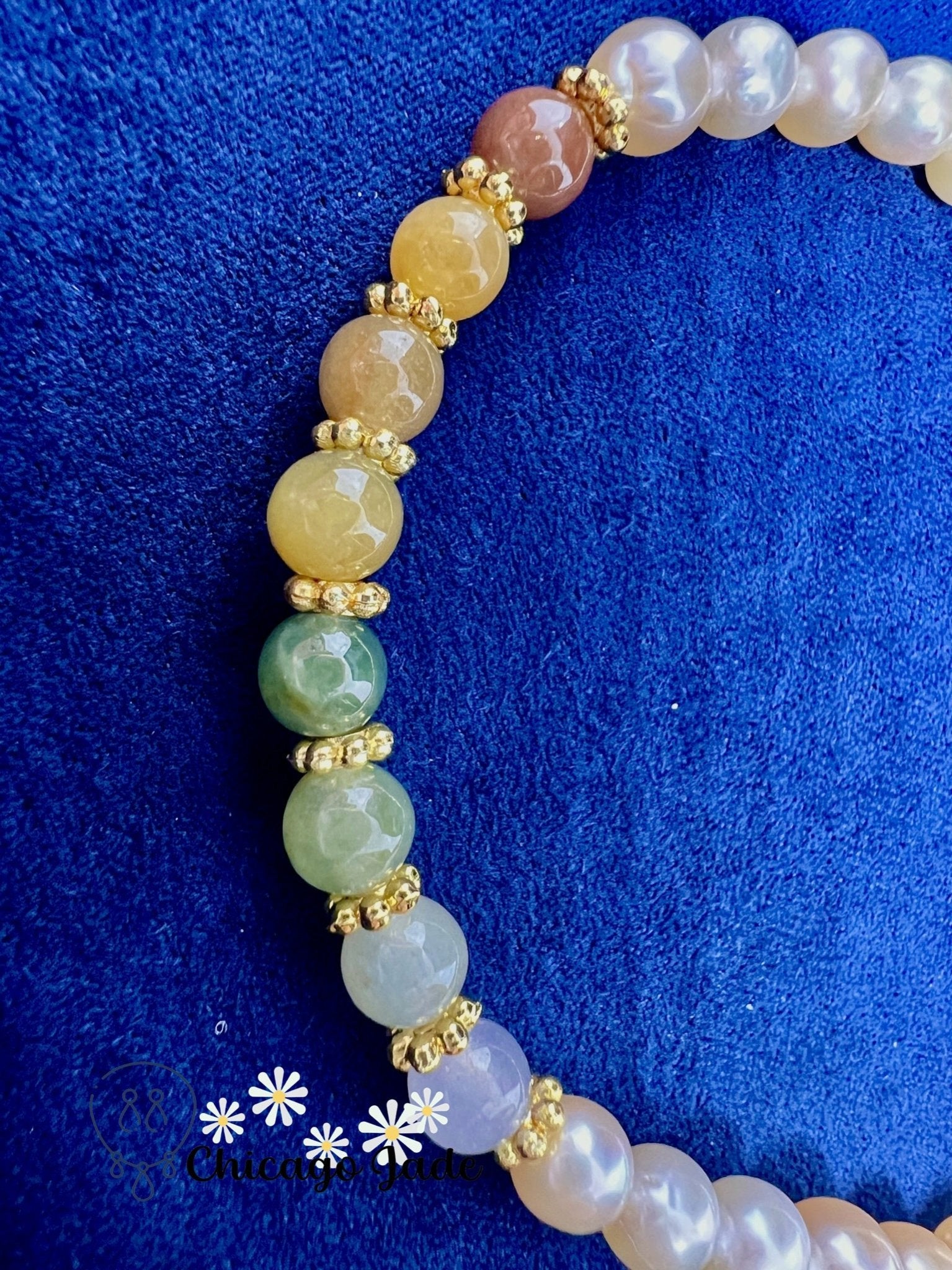 Rainbow Jadeite Pearl Beaded Bracelet - Chicago Jadeanniversarybeadedbirthday giftChicago Jade