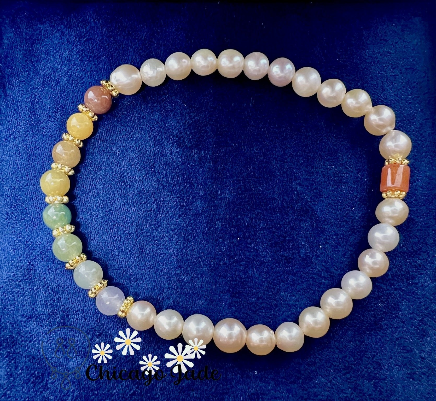 Rainbow Jadeite Pearl Beaded Bracelet - Chicago Jadeanniversarybeadedbirthday giftChicago Jade