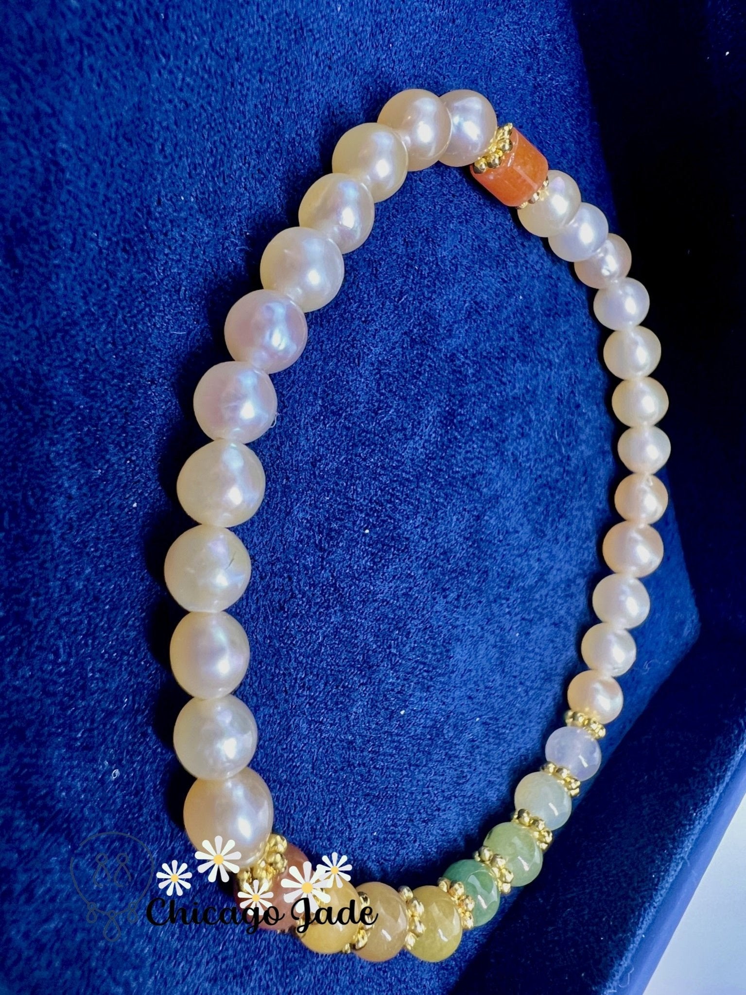 Rainbow Jadeite Pearl Beaded Bracelet - Chicago Jadeanniversarybeadedbirthday giftChicago Jade