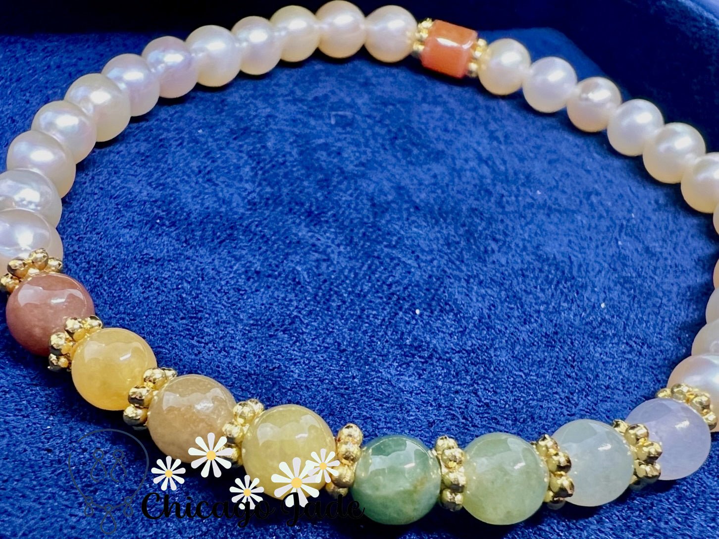 Rainbow Jadeite Pearl Beaded Bracelet - Chicago Jadeanniversarybeadedbirthday giftChicago Jade