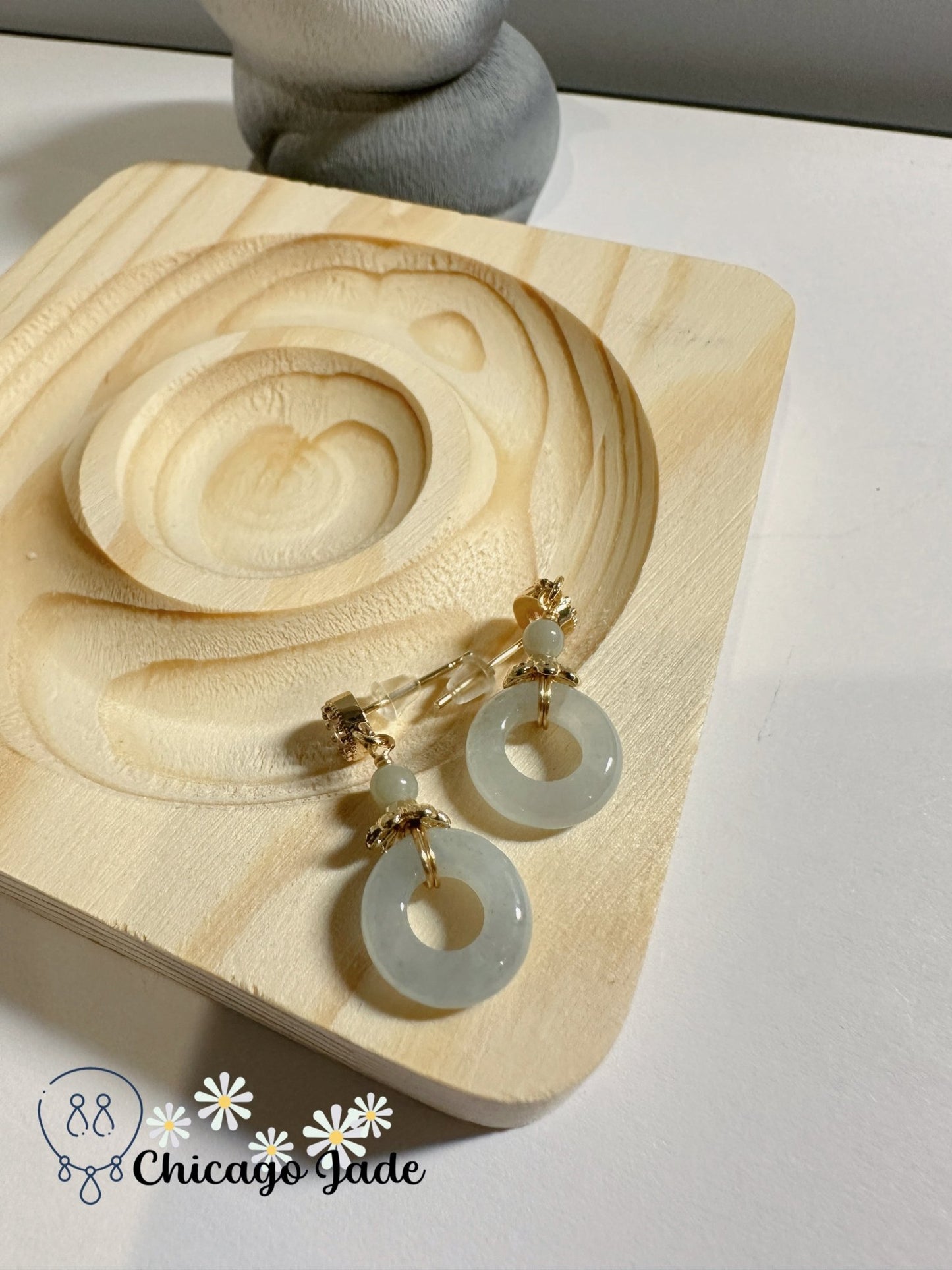 Soft white loop jadeite jade stone earring - Chicago Jadeanniversarybirthday giftearringChicago Jade