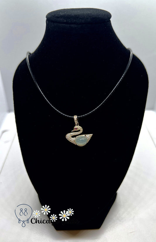 Sterling Silver Jadeite Zircon Swan Pendant Necklace - Chicago Jadeanniversarybirthday giftcharmChicago Jade