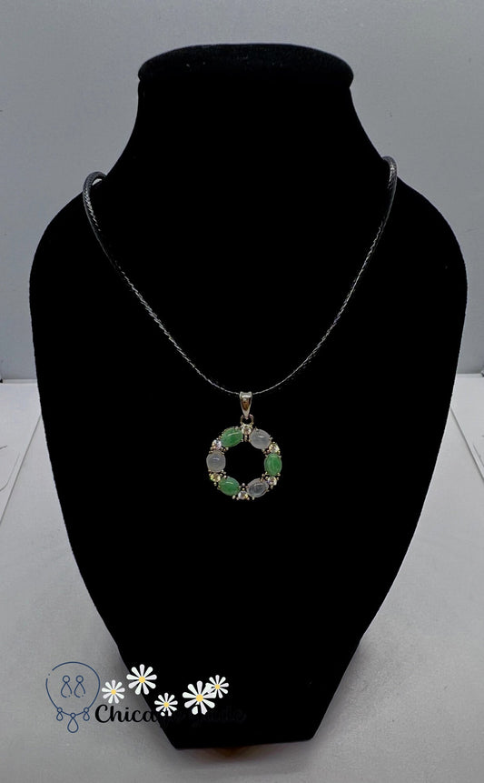 Sterling Silver Jadeite Zircon Wreath Pendant Necklace - Chicago Jadebirthday giftcharmengagementChicago Jade