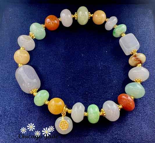 BB0001 Rainbow Jadeite Hanging Charm Beaded Bracelet - Chicago JadebeadedbraceletdesignerChicago Jade