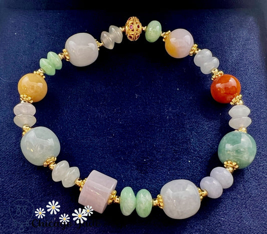 BB0002 Rainbow Jadeite Charm Beaded Bracelet - Chicago JadebeadedbraceletChicago Jade