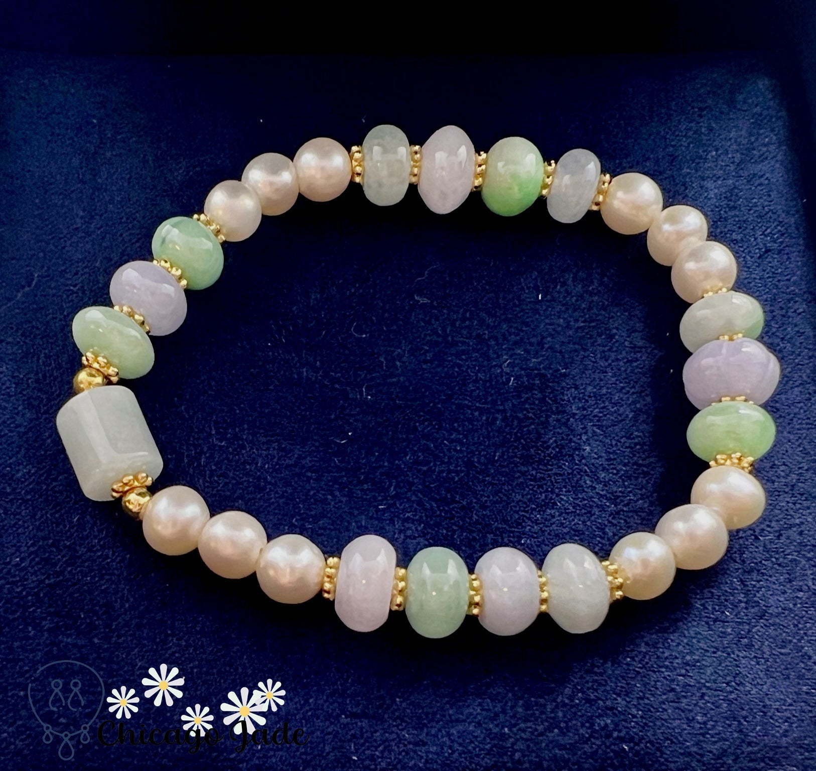 BB0013 Jadeite Pearl Beaded Bracelet - Chicago JadebeadedbraceletpearlChicago Jade