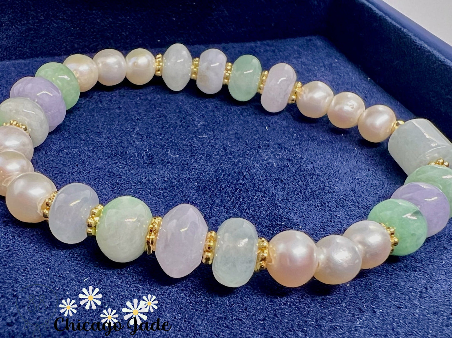 BB0013 Jadeite Pearl Beaded Bracelet - Chicago JadebeadedbraceletpearlChicago Jade