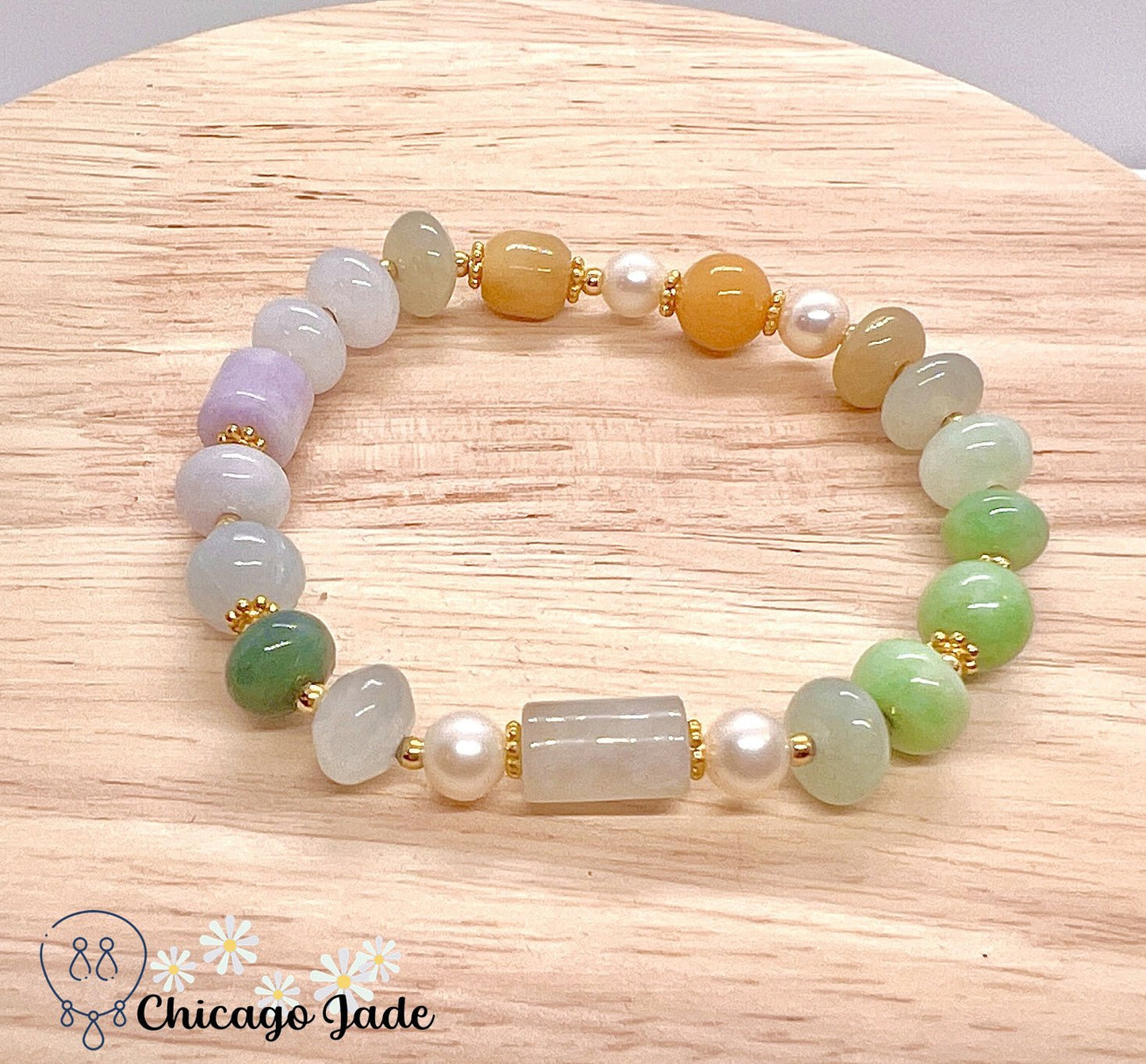 BB0017 Rainbow Jadeite Pearl Beaded Bracelet - Chicago JadebeadedbraceletpearlChicago Jade