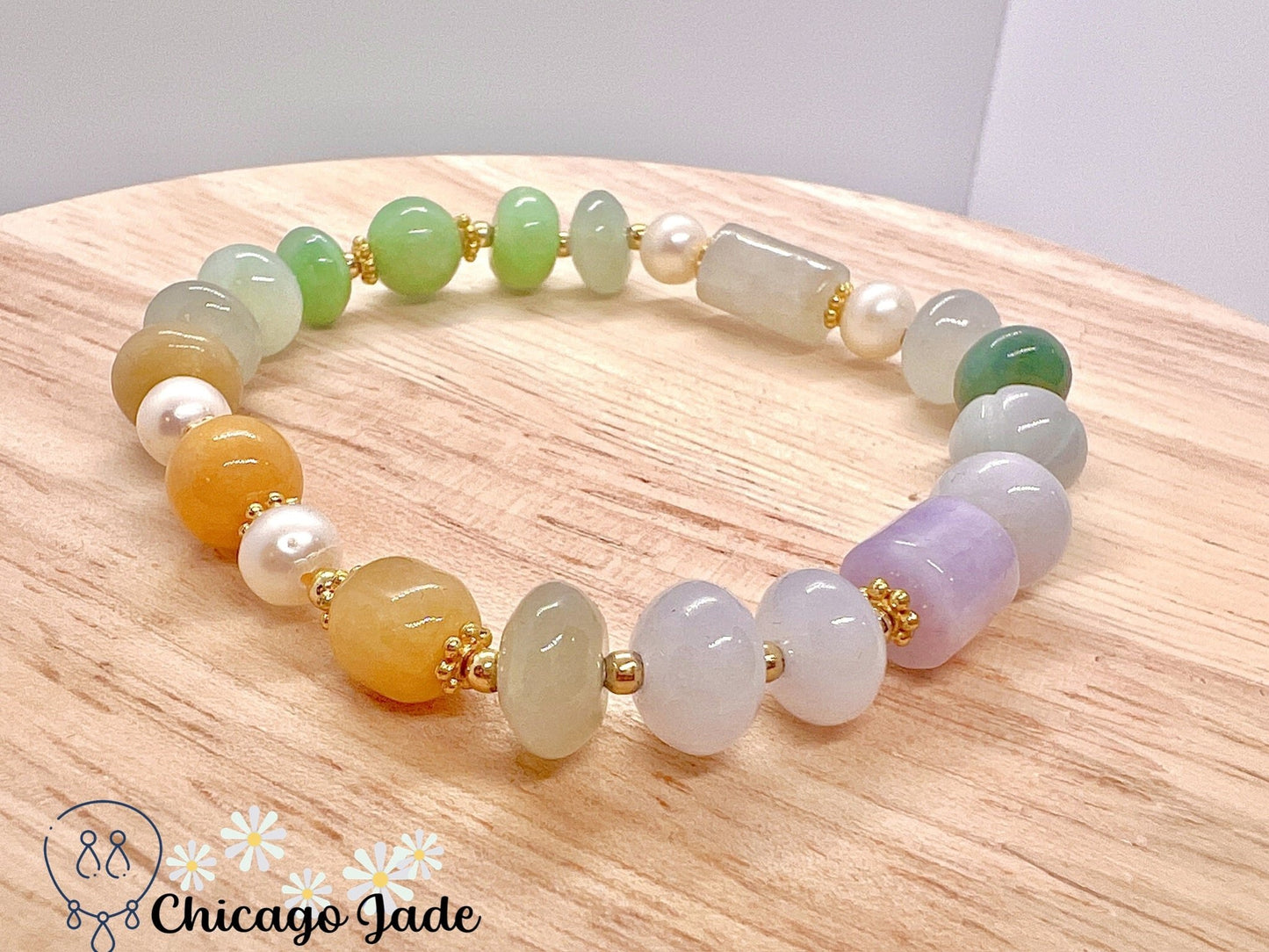 BB0017 Rainbow Jadeite Pearl Beaded Bracelet - Chicago JadebeadedbraceletpearlChicago Jade