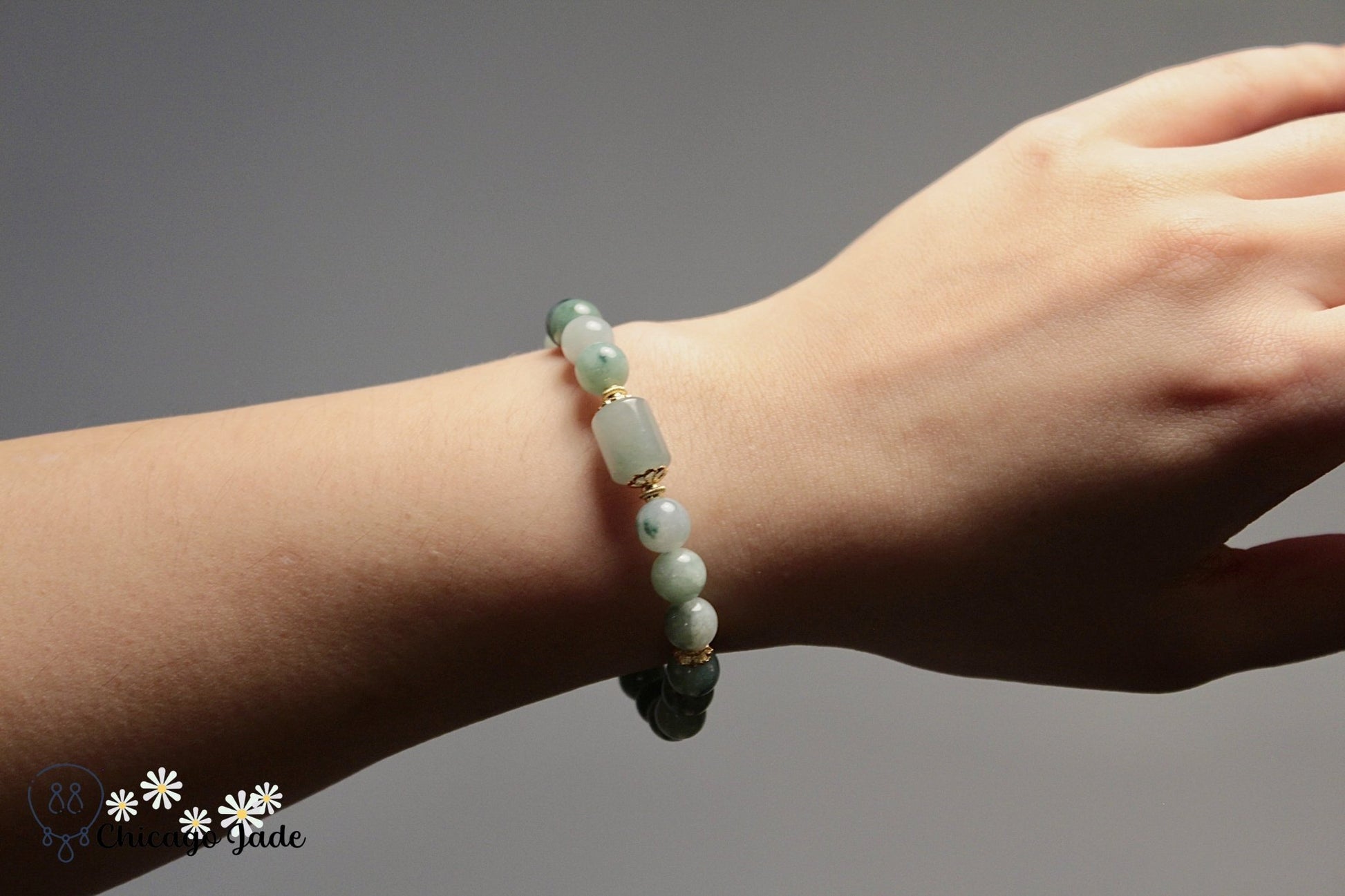 BB0019D Dark Floating Green Jadeite Bracelet - Chicago JadebeadedbraceletChicago Jade