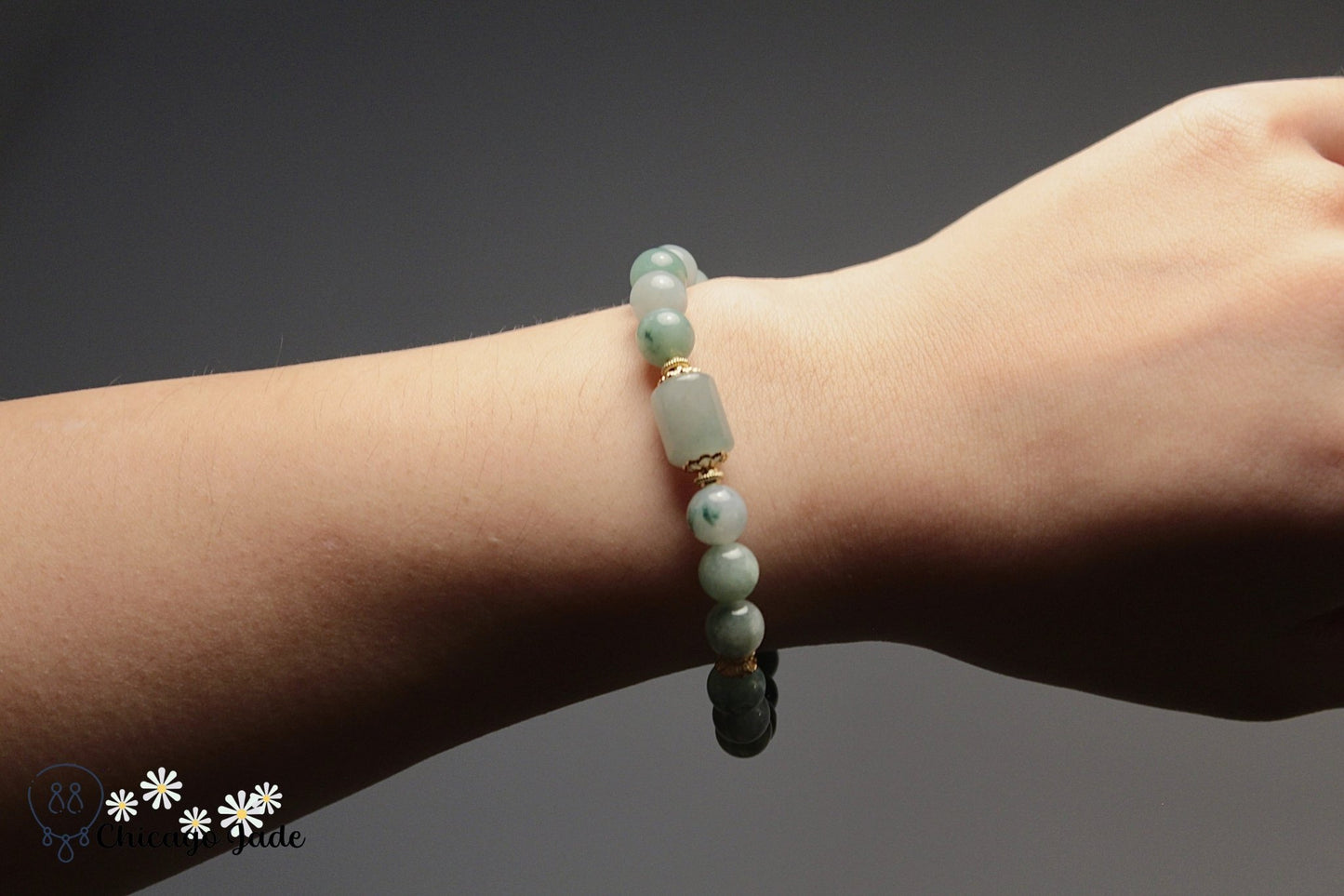 BB0019D Dark Floating Green Jadeite Bracelet - Chicago JadebeadedbraceletChicago Jade