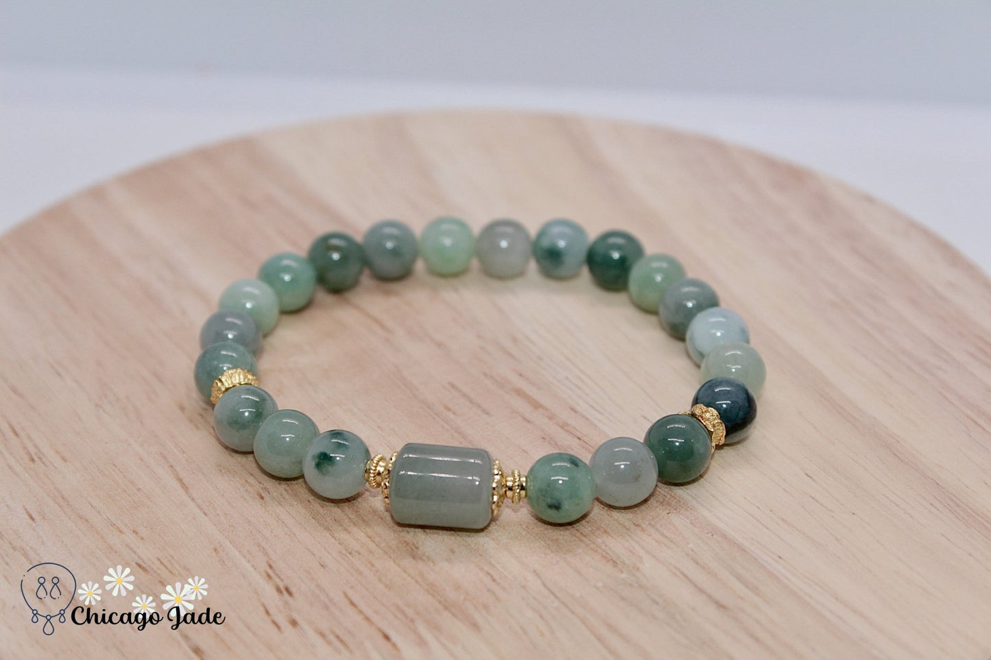 BB0019D Dark Floating Green Jadeite Bracelet - Chicago JadebeadedbraceletChicago Jade