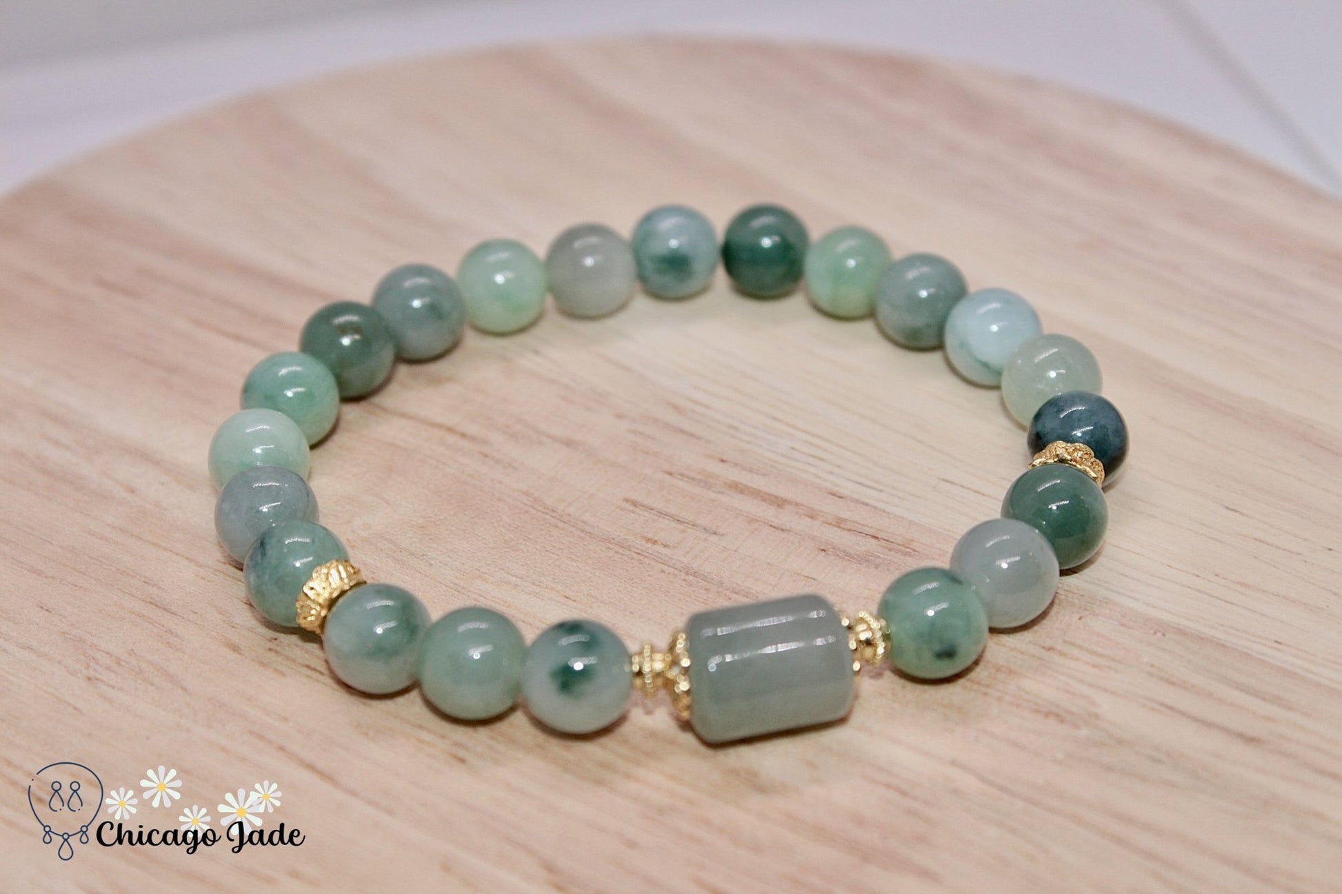 BB0019D Dark Floating Green Jadeite Bracelet - Chicago JadebeadedbraceletChicago Jade