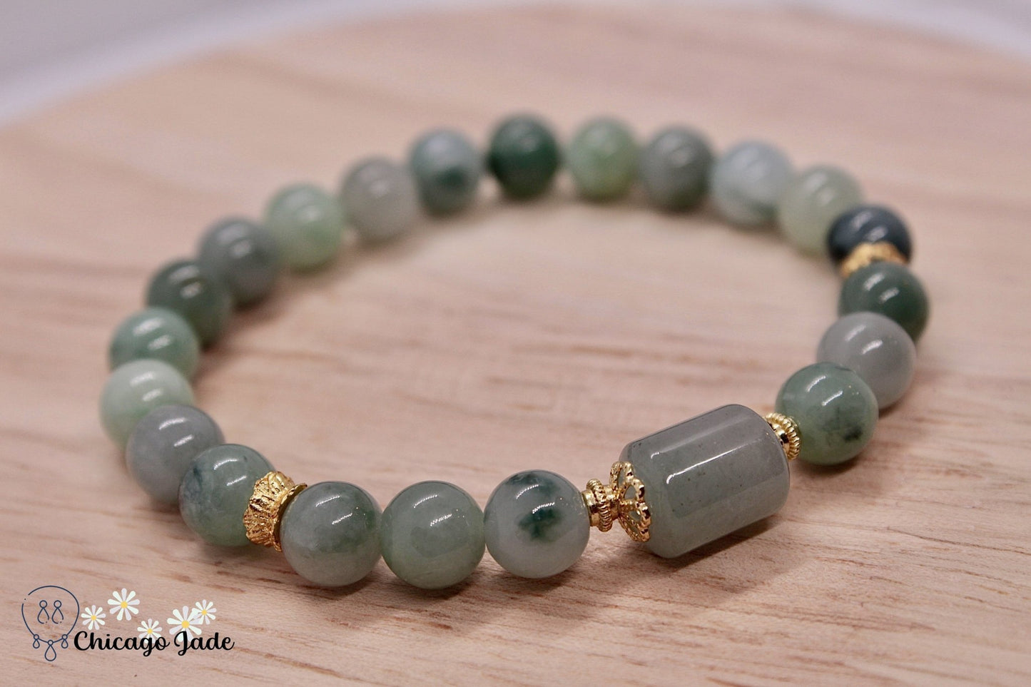 BB0019D Dark Floating Green Jadeite Bracelet - Chicago JadebeadedbraceletChicago Jade