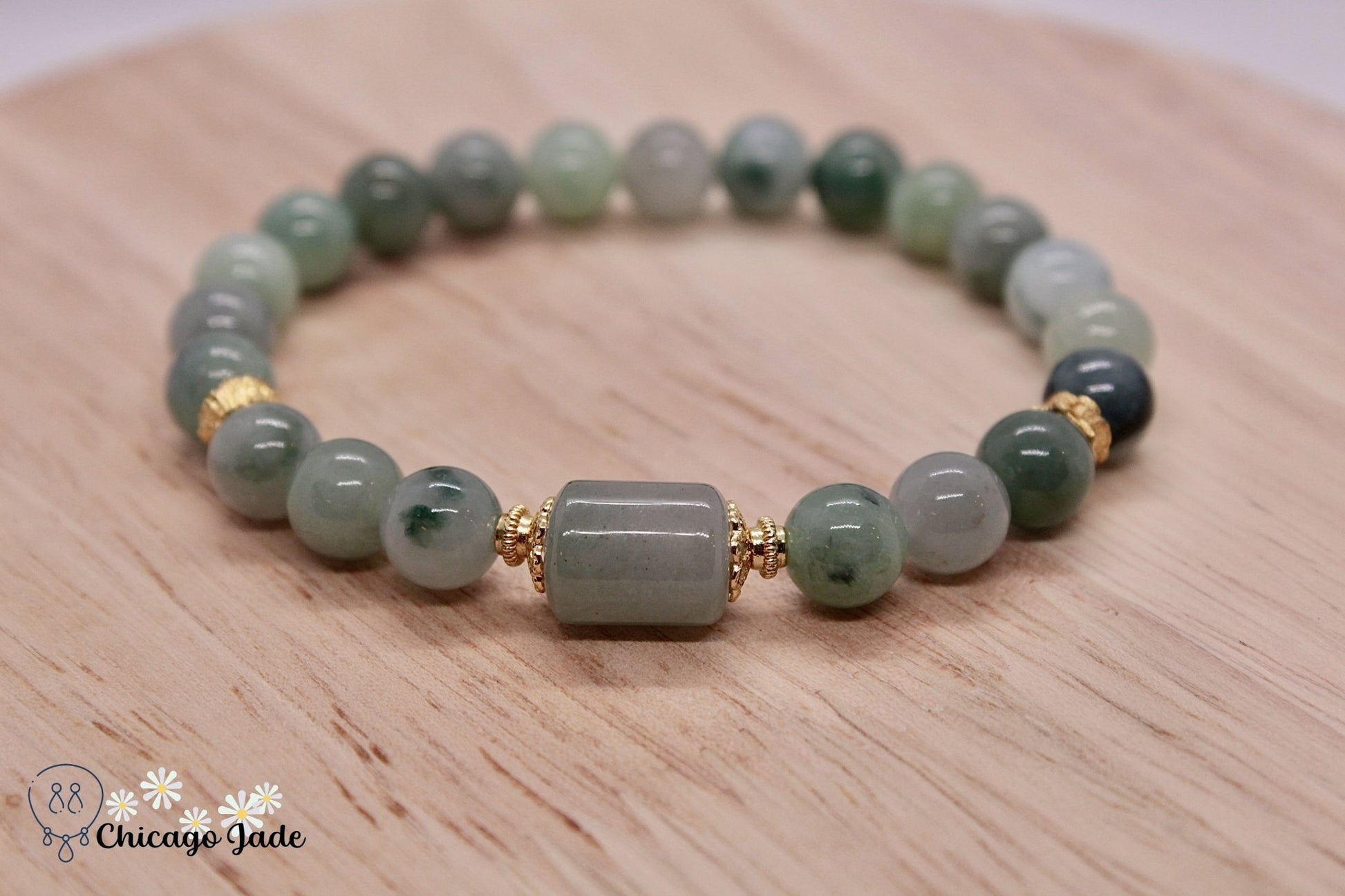 BB0019D Dark Floating Green Jadeite Bracelet - Chicago JadebeadedbraceletChicago Jade