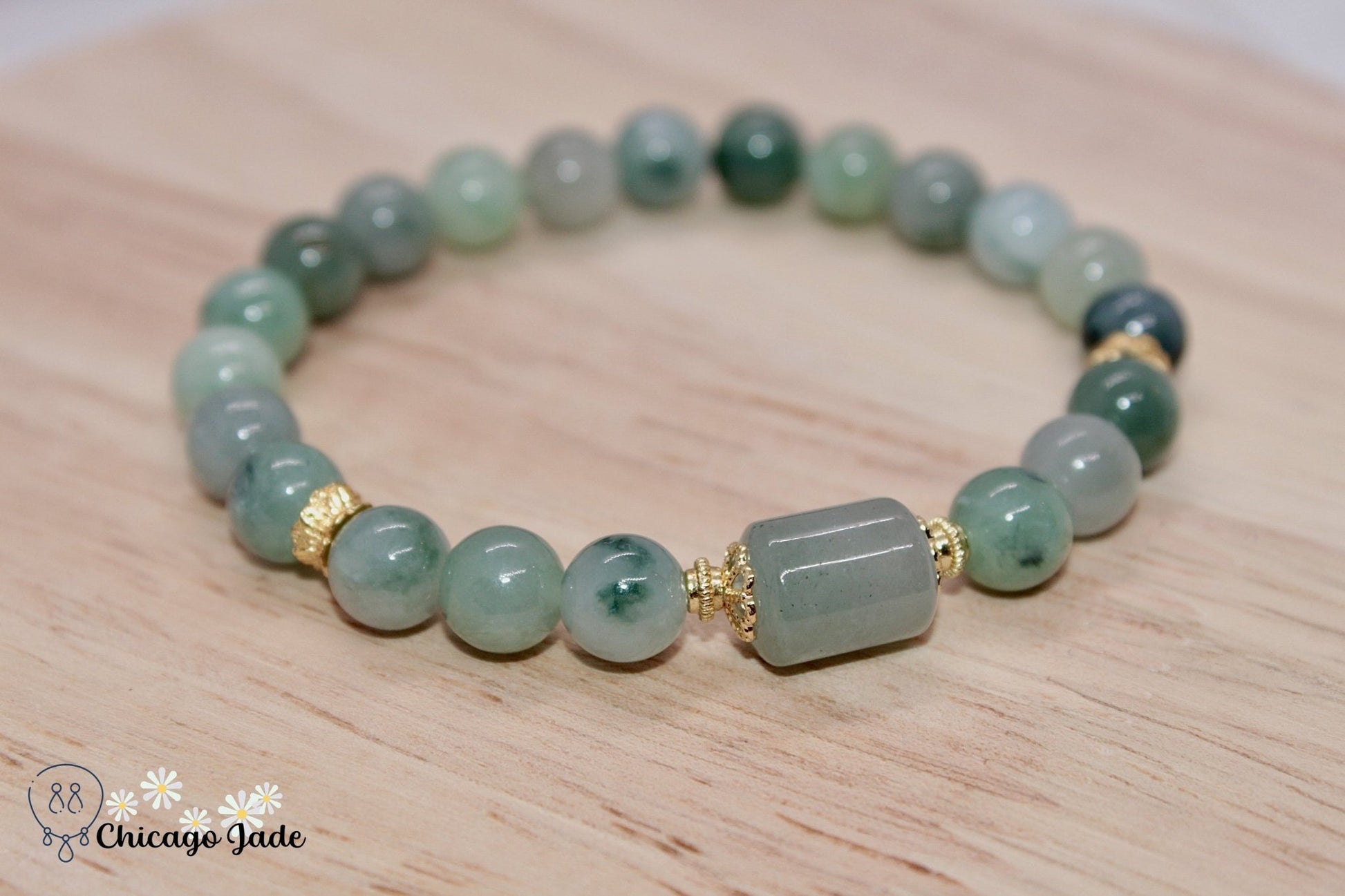 BB0019D Dark Floating Green Jadeite Bracelet - Chicago JadebeadedbraceletChicago Jade