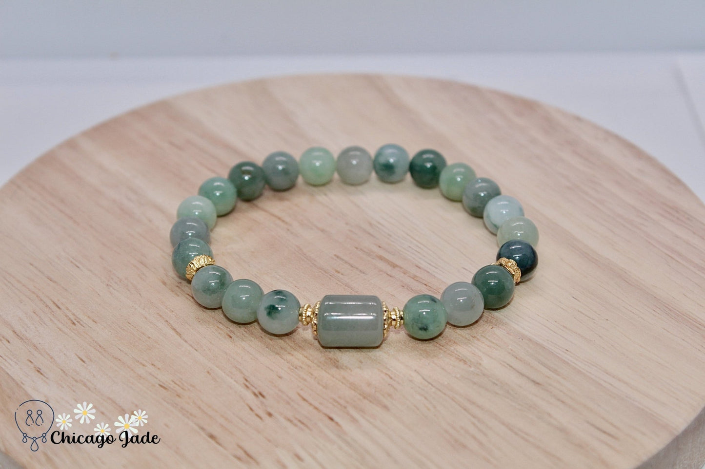 BB0019D Dark Floating Green Jadeite Bracelet - Chicago JadebeadedbraceletChicago Jade