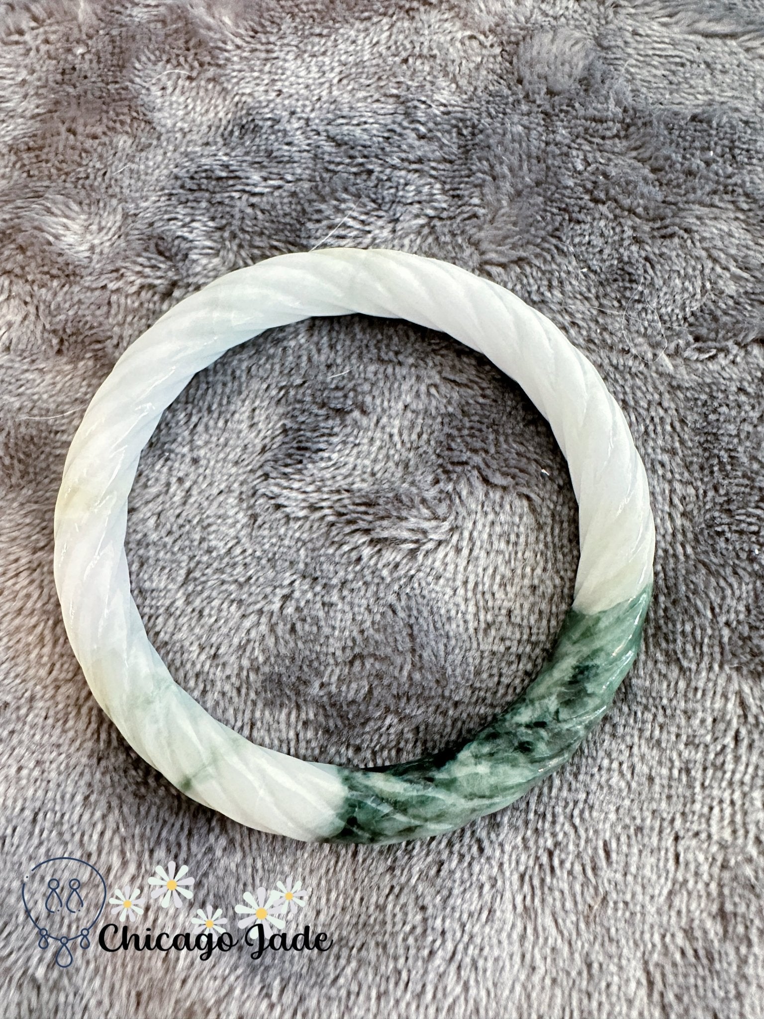 Carved Jadeite Twisted Braid Shape Bangle 56.9mm - Chicago JadeanniversarybangleengagementChicago Jade