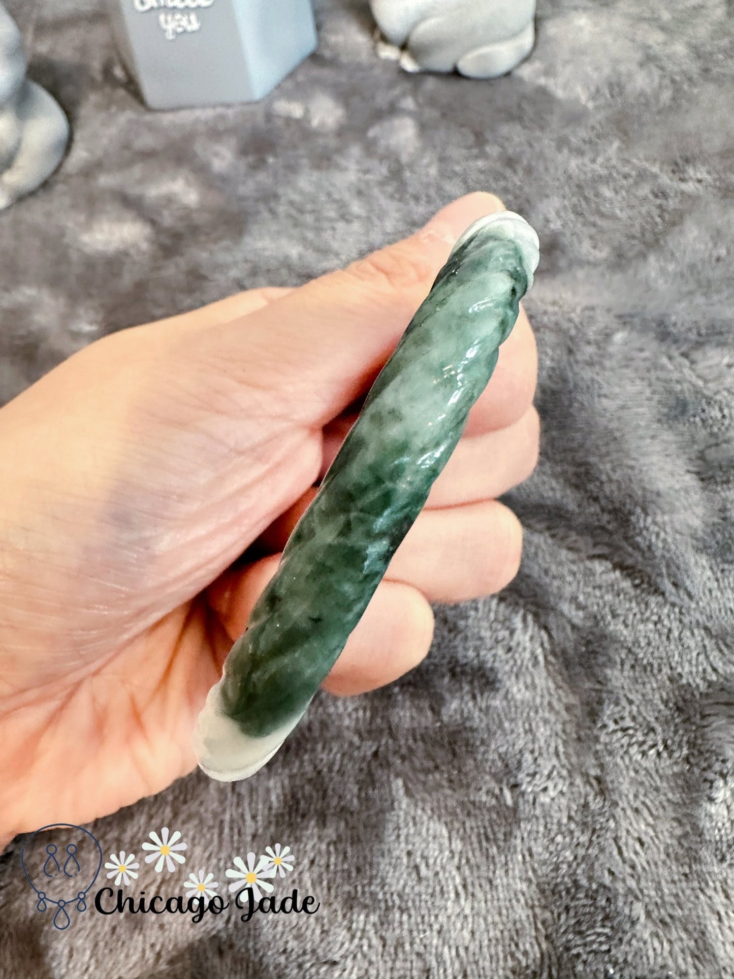 Carved Jadeite Twisted Braid Shape Bangle 56.9mm - Chicago JadeanniversarybangleengagementChicago Jade