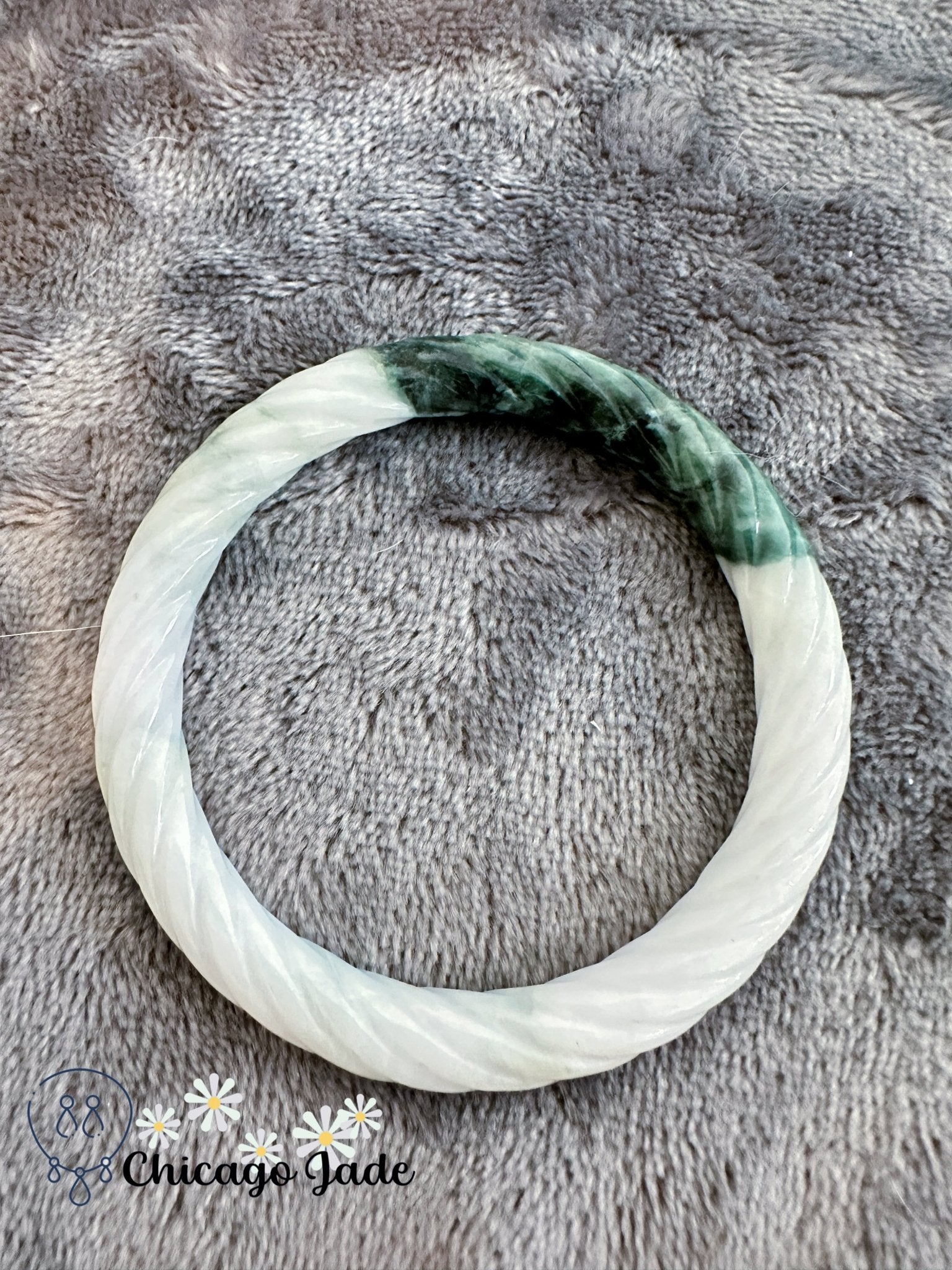 Carved Jadeite Twisted Braid Shape Bangle 56.9mm - Chicago JadeanniversarybangleengagementChicago Jade