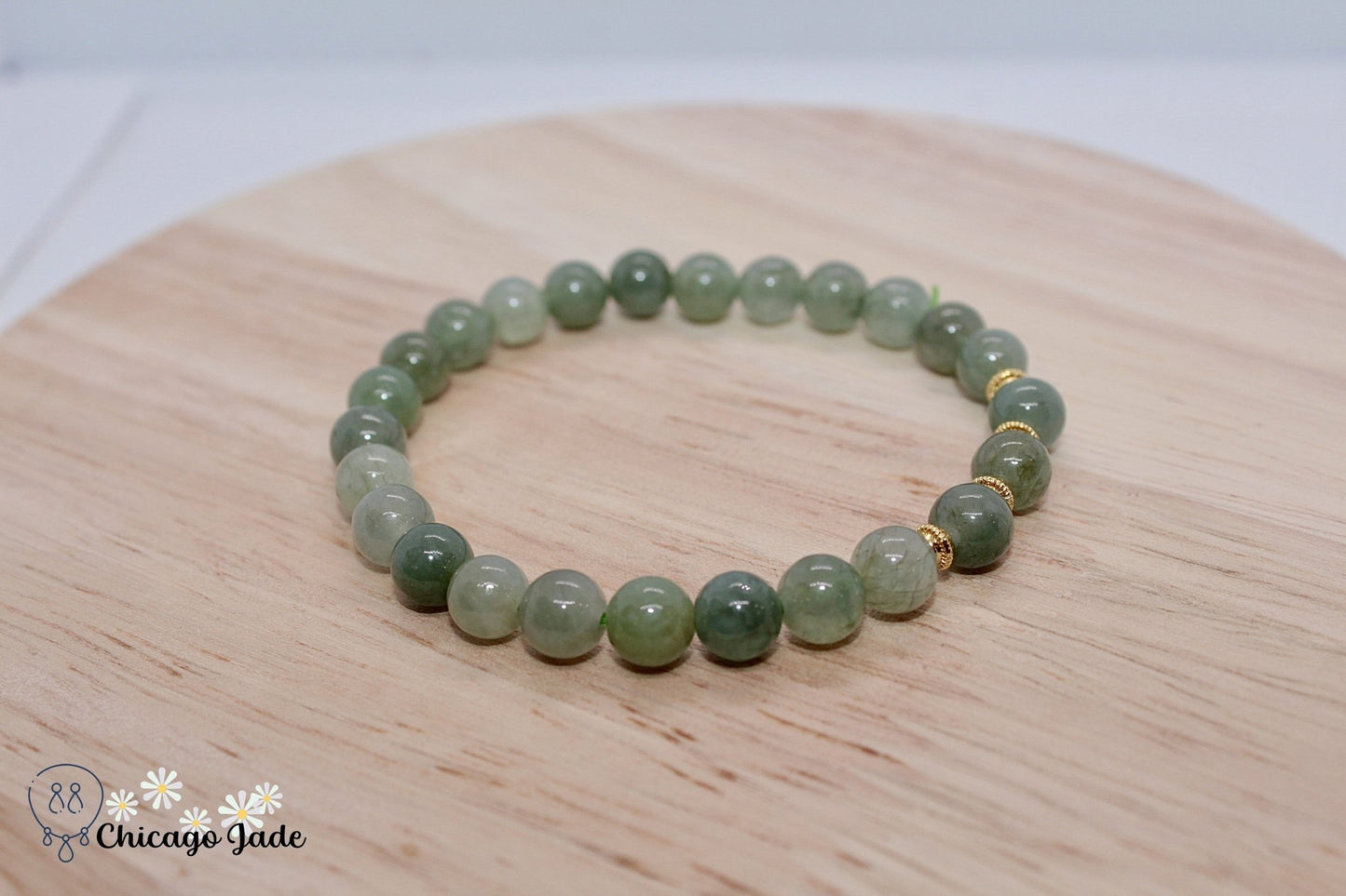 Dark Light Green Jadeite Beaded Bracelet - Chicago JadebeadedbraceletChicago Jade