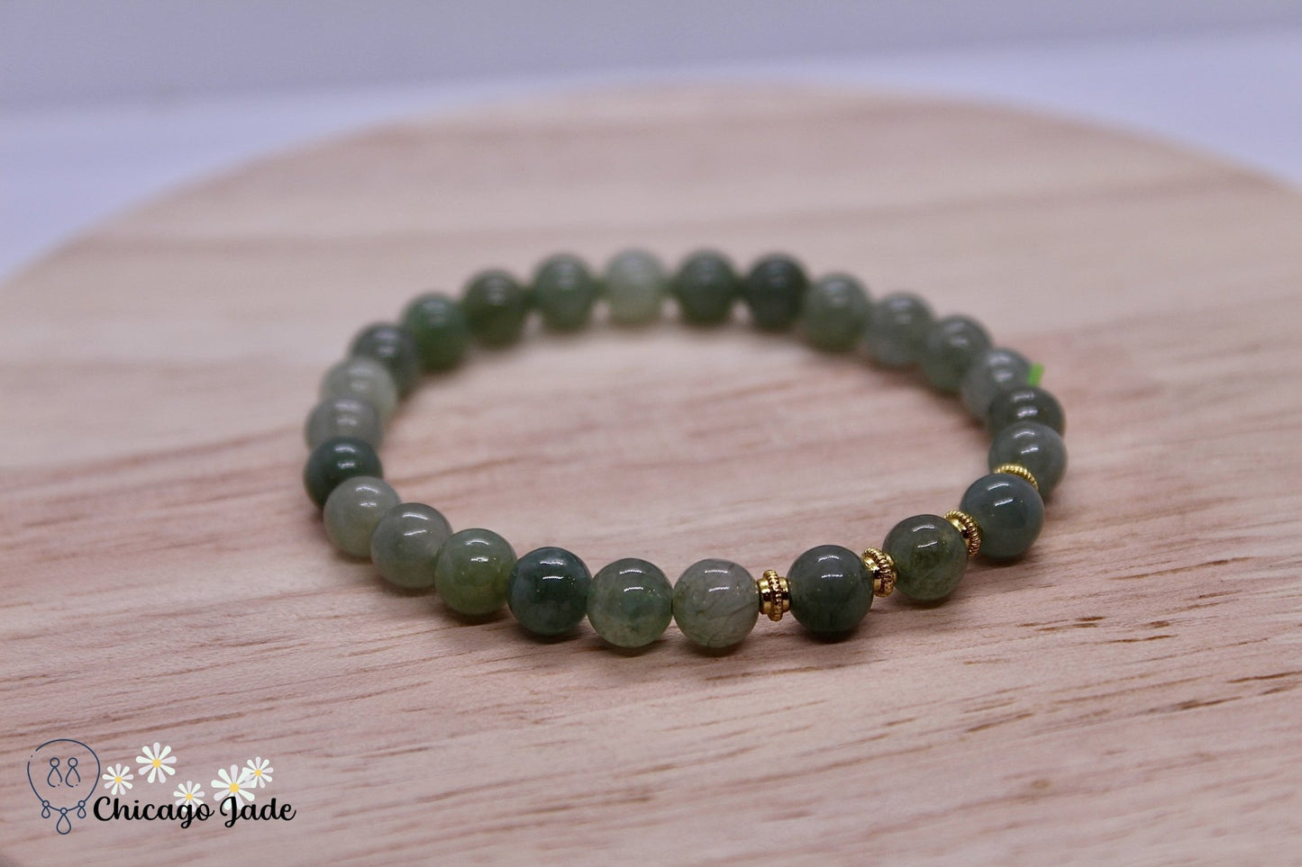 Dark Light Green Jadeite Beaded Bracelet - Chicago JadebeadedbraceletChicago Jade