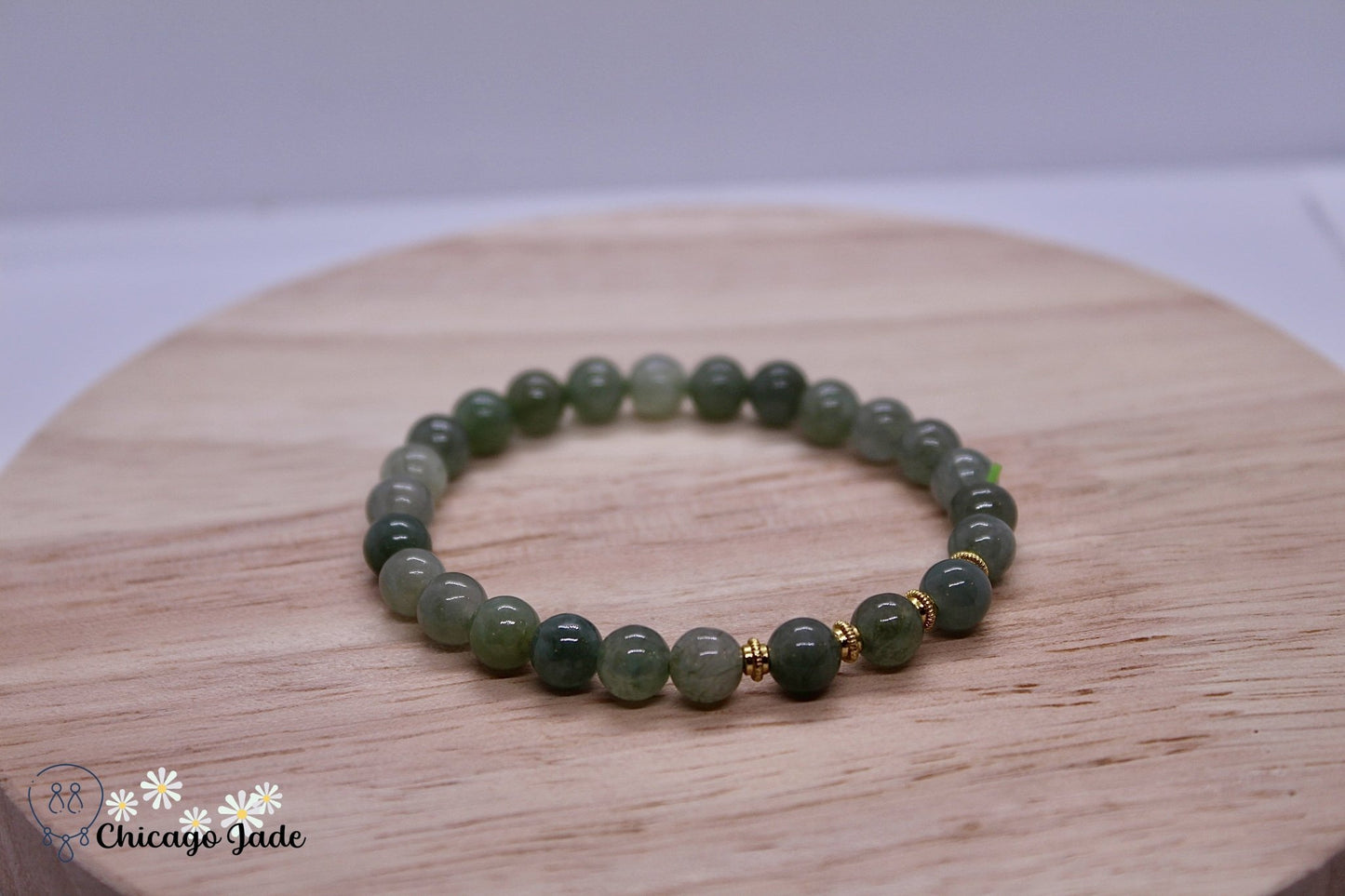 Dark Light Green Jadeite Beaded Bracelet - Chicago JadebeadedbraceletChicago Jade