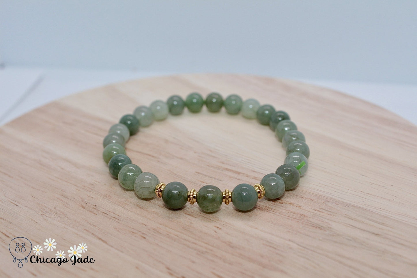 Dark Light Green Jadeite Beaded Bracelet - Chicago JadebeadedbraceletChicago Jade