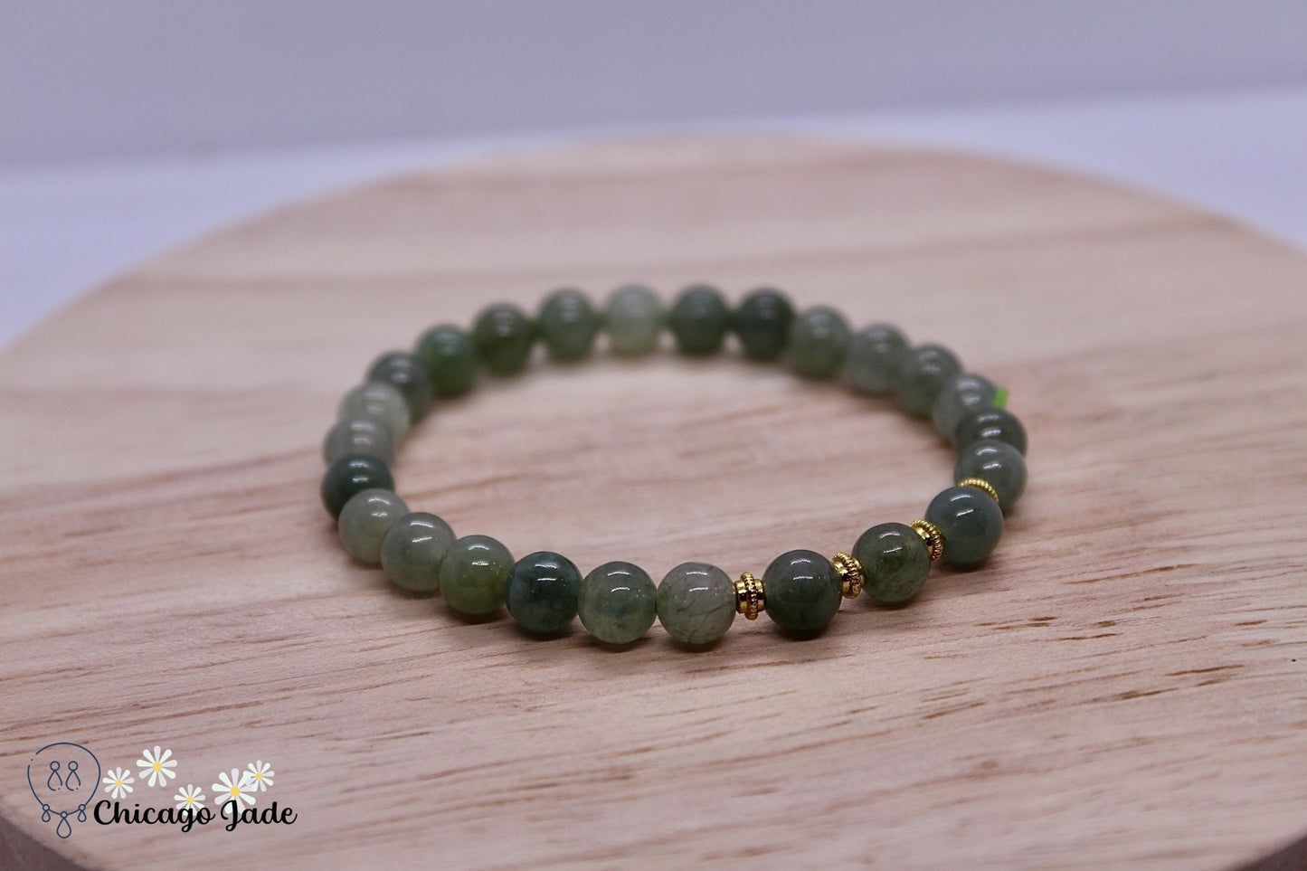 Dark Light Green Jadeite Beaded Bracelet - Chicago JadebeadedbraceletChicago Jade