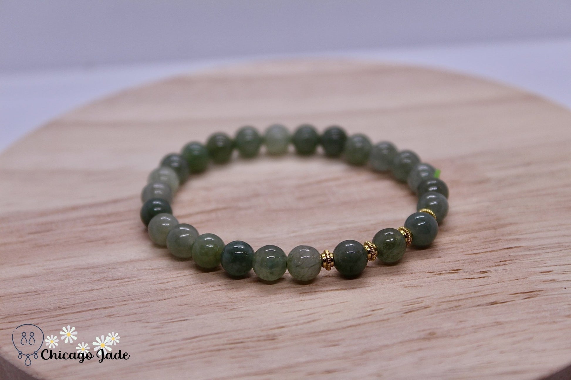 Dark Light Green Jadeite Beaded Bracelet - Chicago JadebeadedbraceletChicago Jade