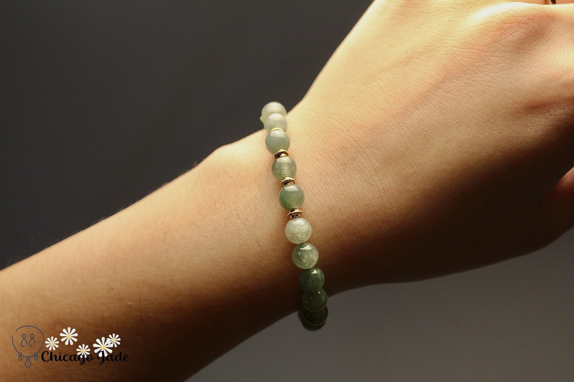 Dark Light Green Jadeite Beaded Bracelet - Chicago JadebeadedbraceletChicago Jade